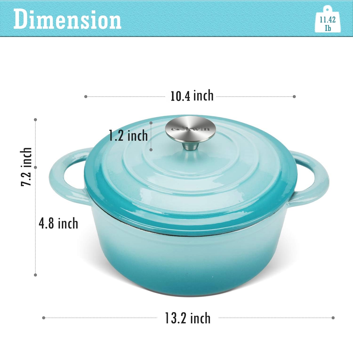 Cookwin Enameled Cast Iron Dutch Oven, 5 Qt Bread Baking Pot With Self Basting Lid, Non-Stick Enamel Coated Cookware Pot, Great