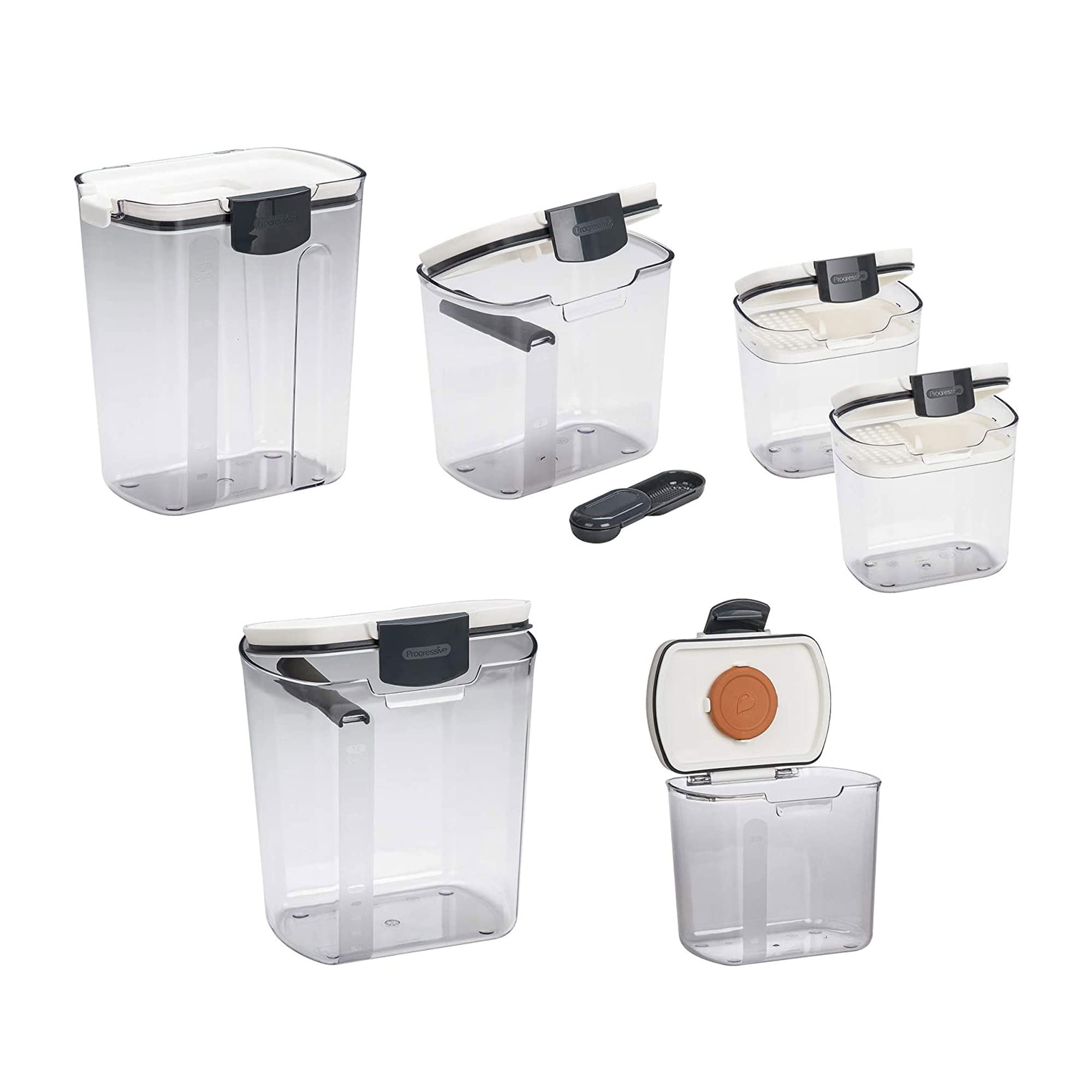Progressive International Prepworks Prokeeper Kitchen Clear Plastic, Airtight Food, Flour And Sugar Storage Container Set, 6 Pie