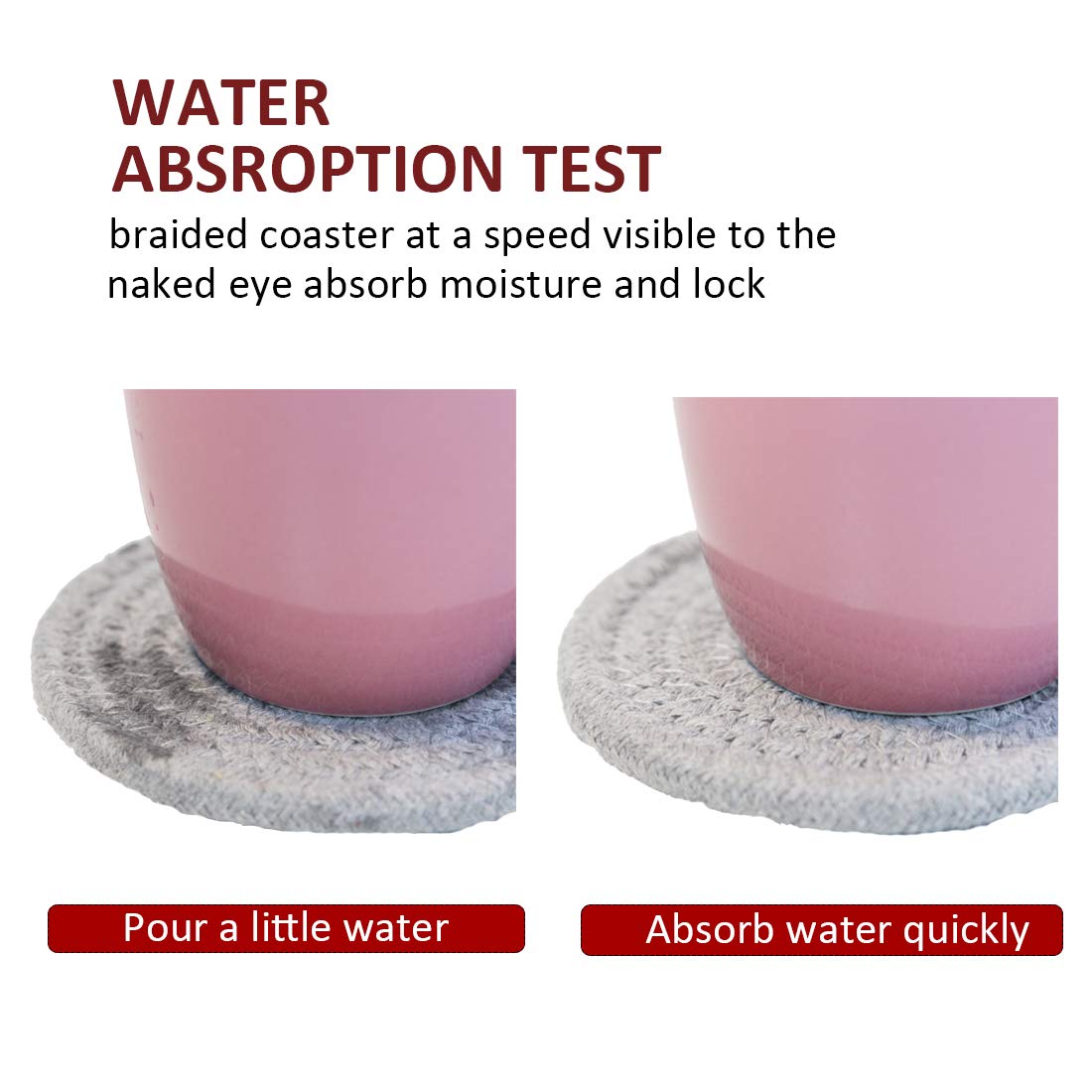 Absorbent Drink Coasters Handmade Braided Drink Coasters 6 Pack (4.3 Inch  Round  8mm Thick) Super Absorbent Heat-Resistant Coasters for Drinks Great Housewarming Gift (Beige  6 Pack)
