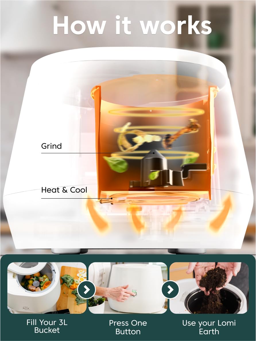 Lomi 1.3 - 3L, Electric Composter (45 Cycles), Worlds First Smart Waste That Turns Waste Into Natural Fertilizer With A Single B