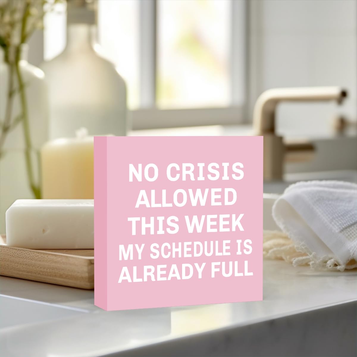 Pink Boss Gifts for Women Men Boss Lady Manager Coworker Funny Home Office Desk Decor No Crisis Allowed This Week Sign 5 X 5 Inc