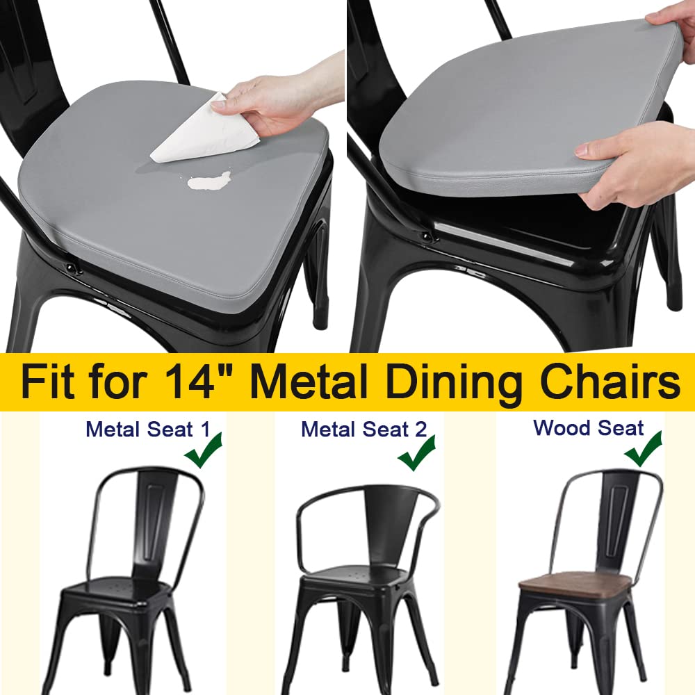 Sinosso Modern Faux Leather 14'' Metal Chair Cushions Set Of 4, Leathaire Magnetic Chair Pads For Dining Kitchen Cafe Bistro Sta