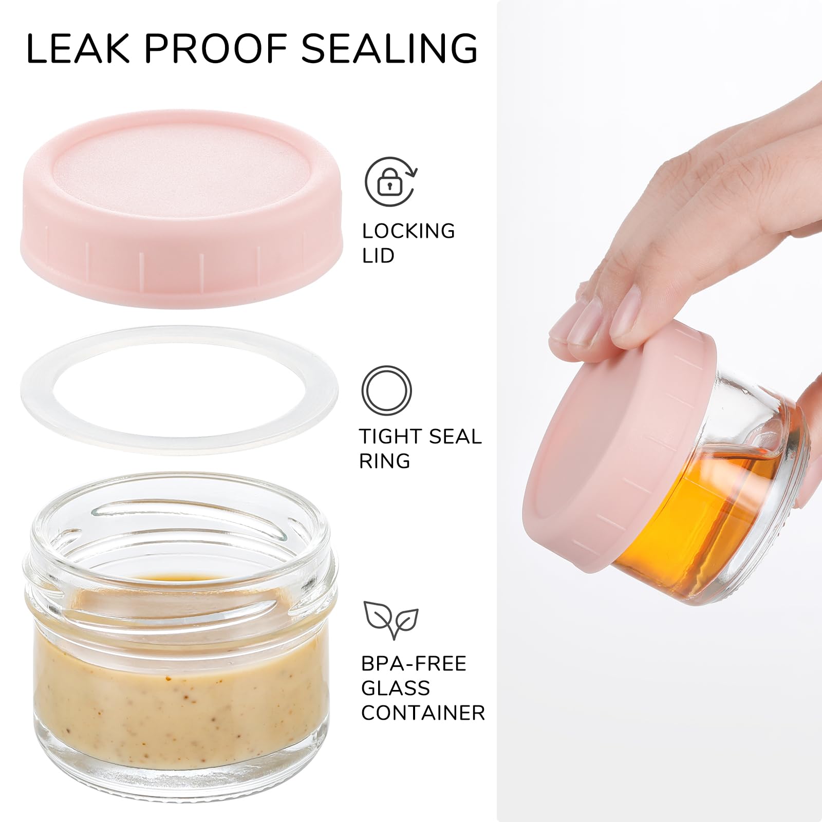 Vitever [6 Pack] Salad Dressing Container To Go, 1.7 Oz Glass Small Condiment Container With Lids, Dipping Sauce Cups Set, Leakp