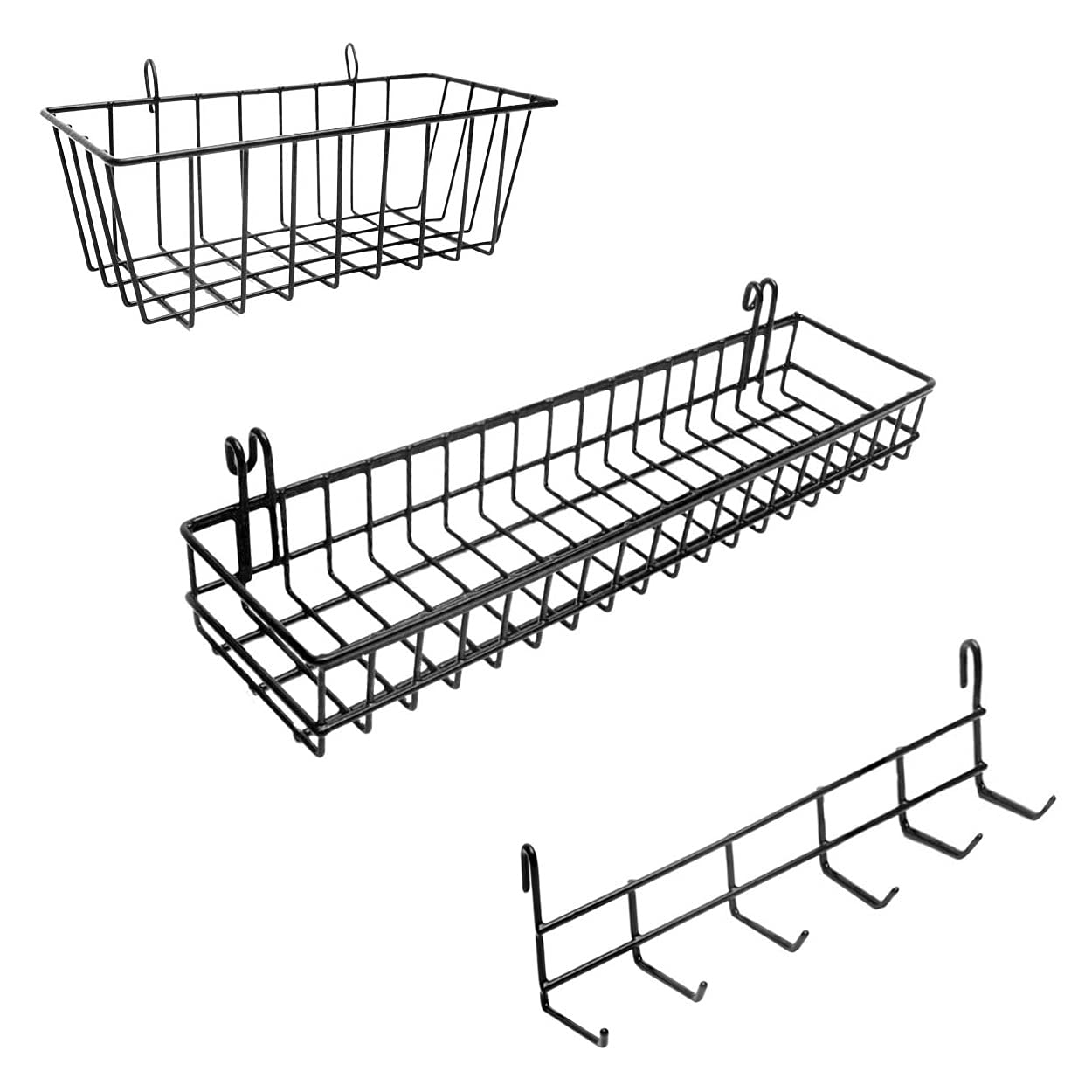 Odoxia Hanging Baskets & Hooks Rack | Wall Grid Accessories For Wire Wall Grid Panel | Grid Panel Accessories | Wire Wall Basket