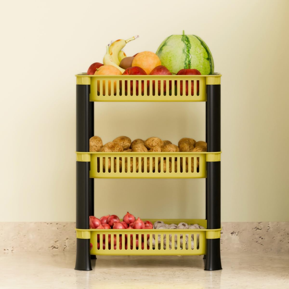 Entisia Multi Layer Storage Rack Stand - Multi Purpose Vegetable Storage Rack, Plastic Space Saving Basket Organizer for Office,