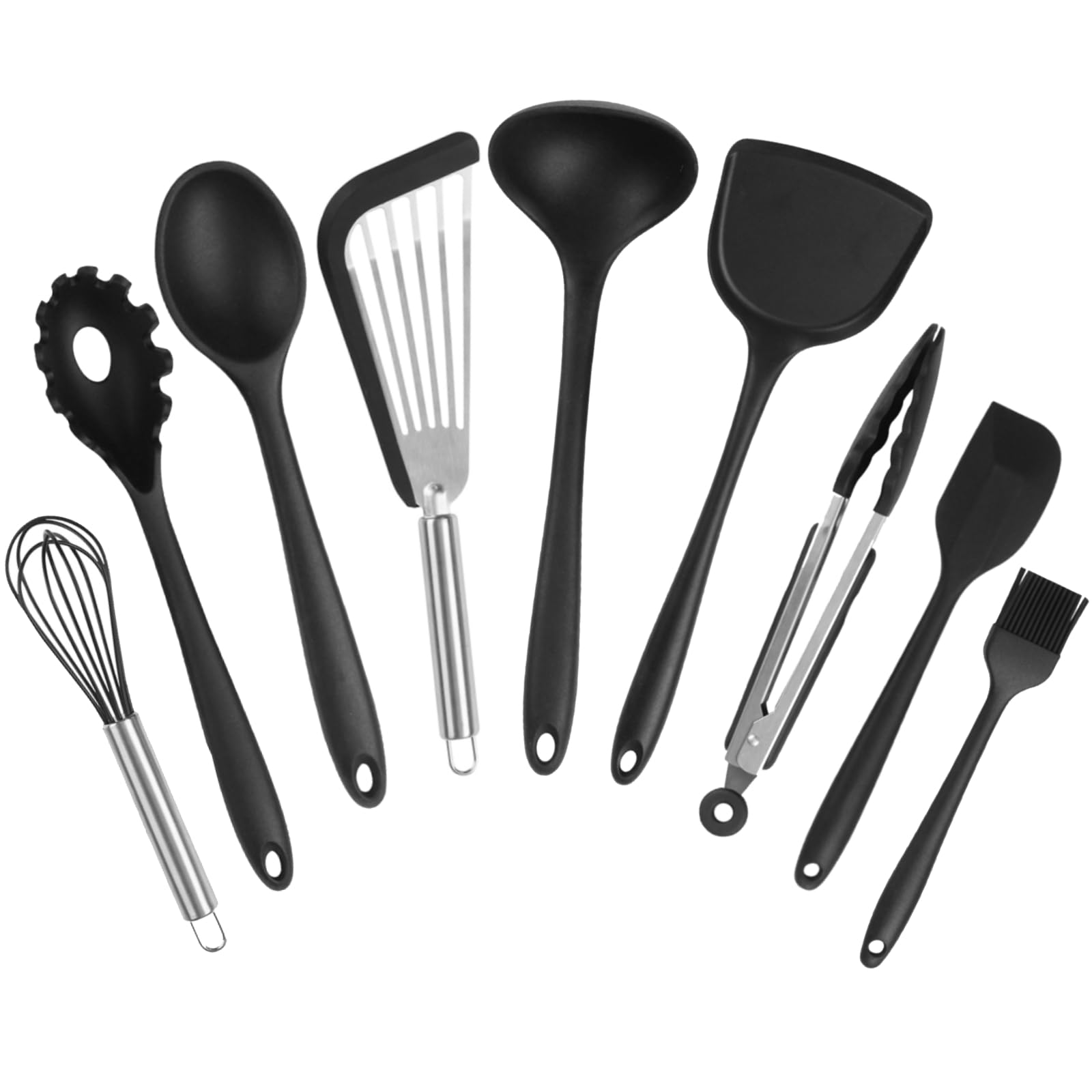 Maxcook Silicone Black Cooking Utensil Set, 9 Pieces Kitchen Utensil Set, Nonstick Tools Spatula Set, Heat Resistant Spatula Lad