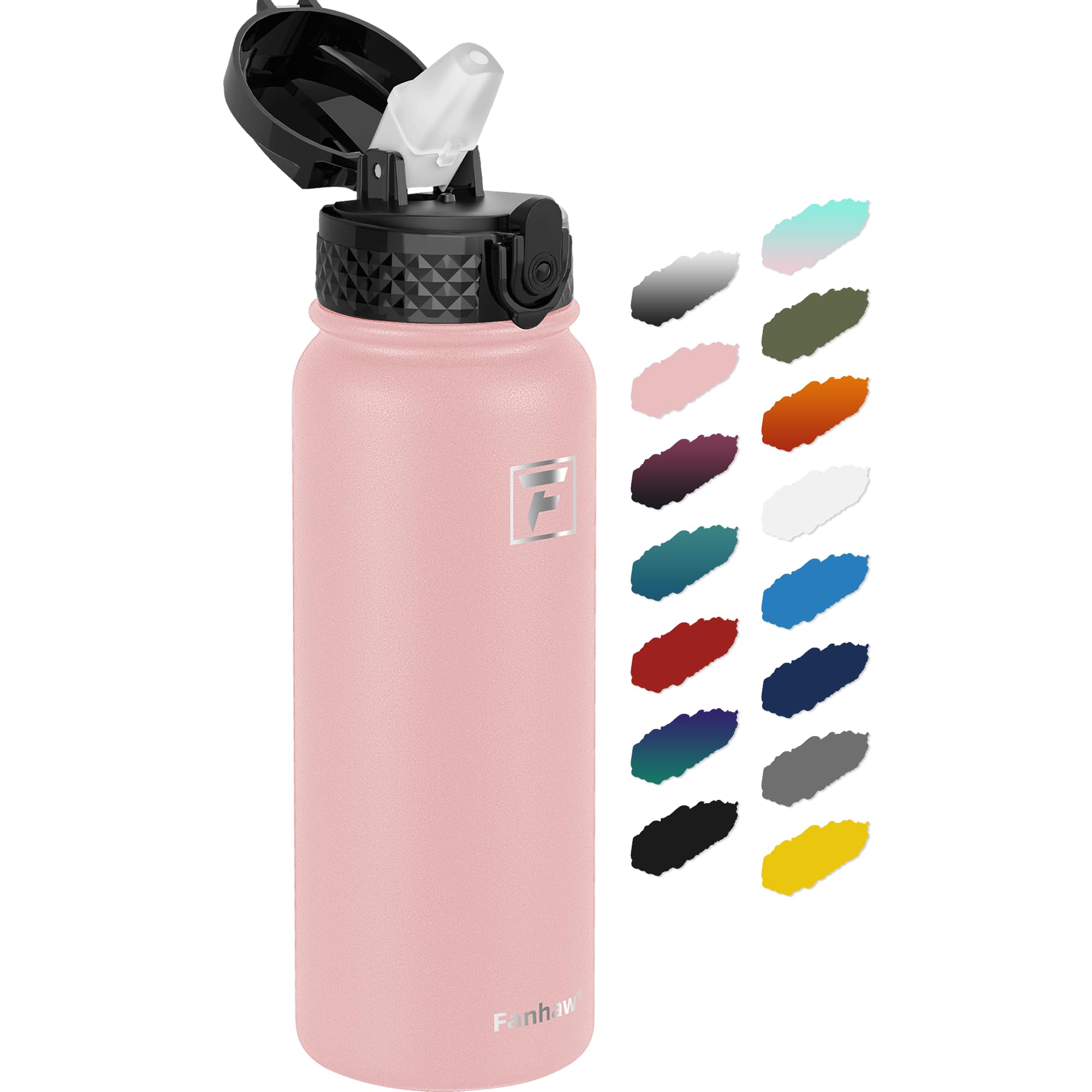 Fanhaw 20 oz Insulated Stainless Steel Water Bottle with Straw Lid, Leakproof & Anti-Dust Sports Bottle for Kids, Women & Men (P