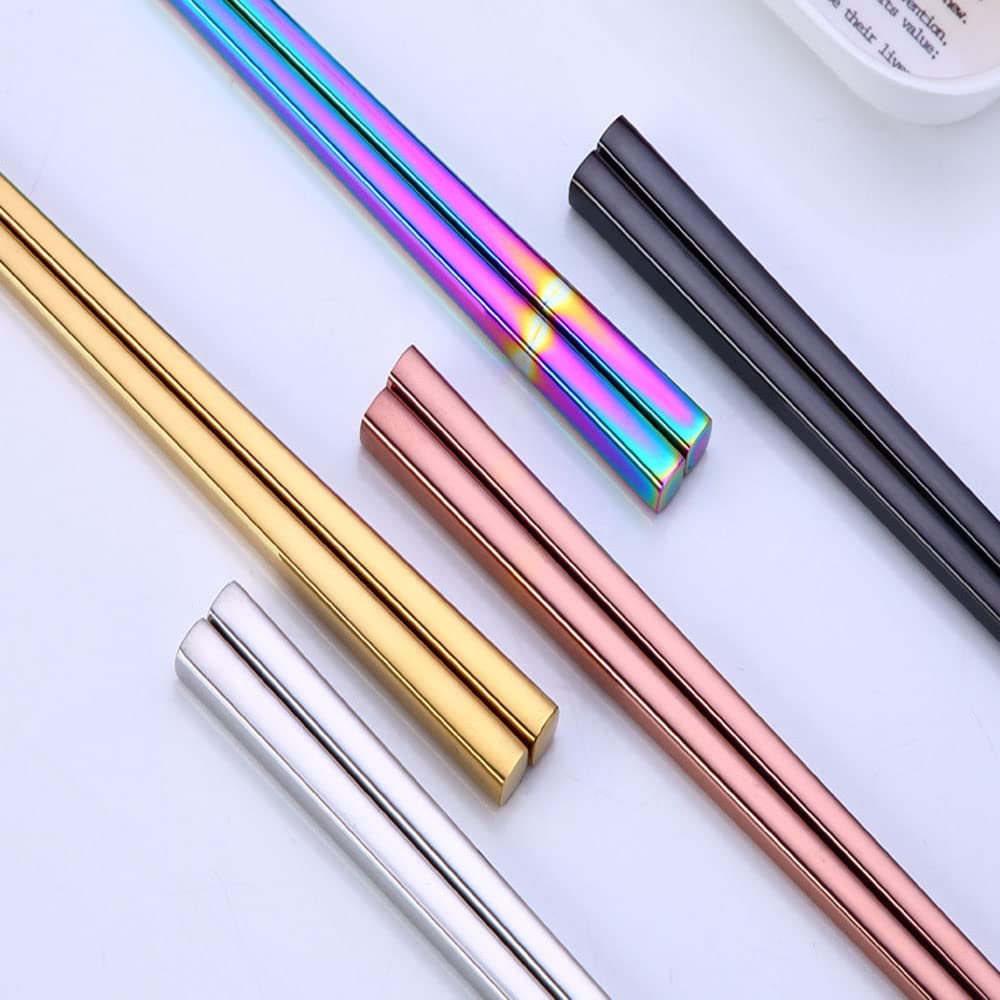 Stainless Steel Chopsticks,Reusable Chopsticks,Dishwasher Safe Metal Chopsticks, Easy To Use,Square Lightweight Chopsticks (7 Pc