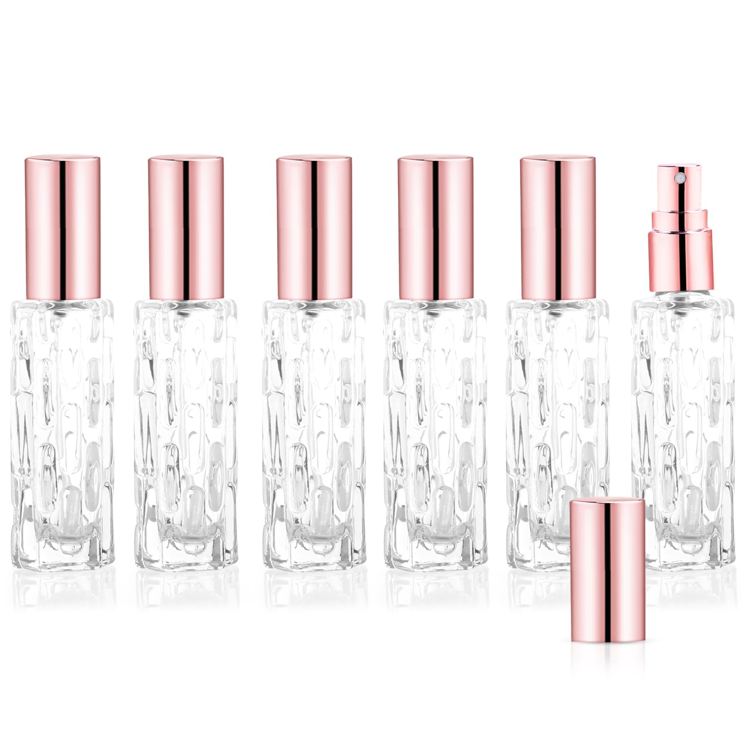 BOSMIOW 6PCS 10ml/0.3oz Clear Glass Perfume Atomizer Refillable Fine Mist Spray Bottles Makeup Sprayer Tubes Cologne Sample Cont
