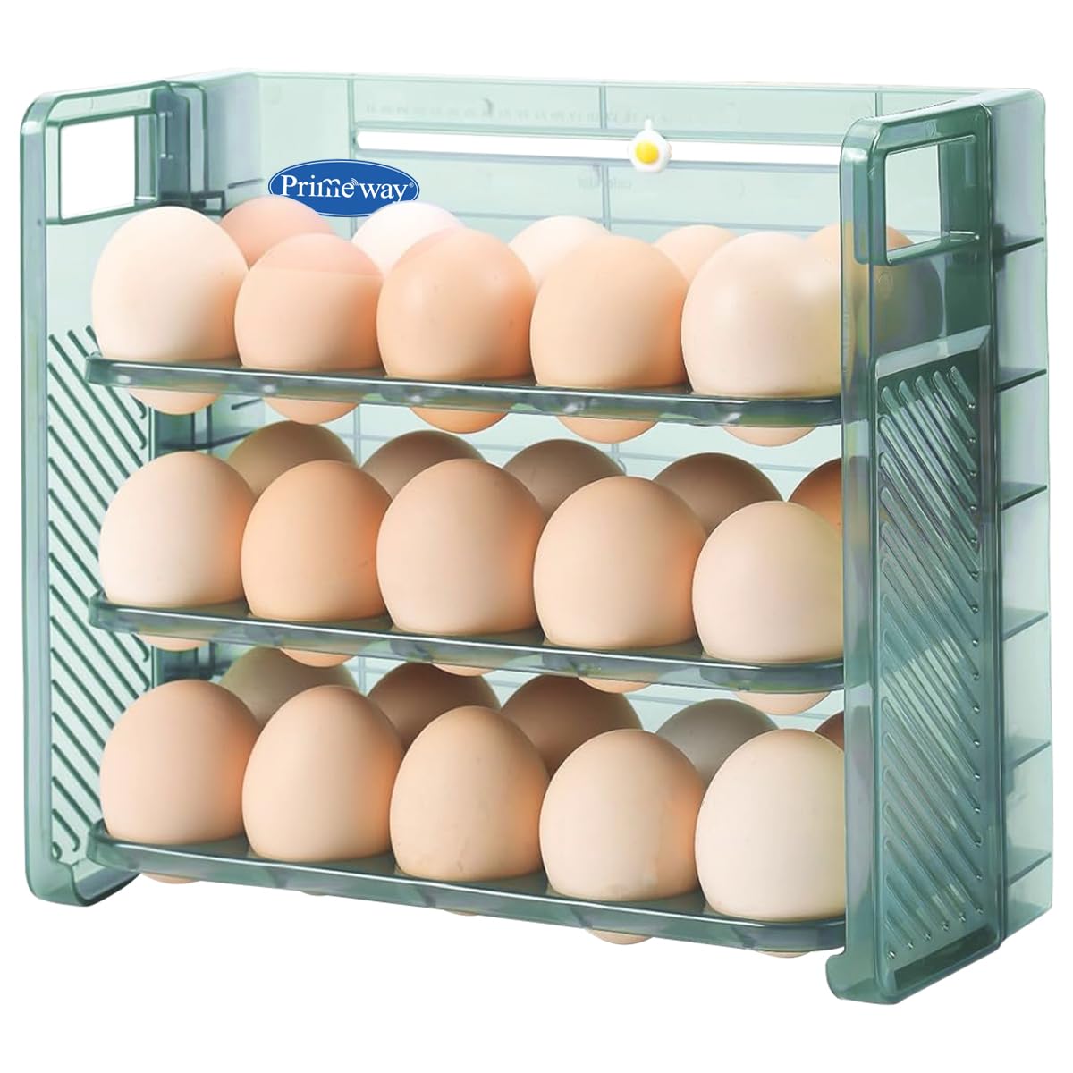 Primeway Plastic 30 Eggs Holder Organiser Tray With Date Timer | Eggs Storage Box | Egg Container For Fridge | 3 Layer Flip Desi