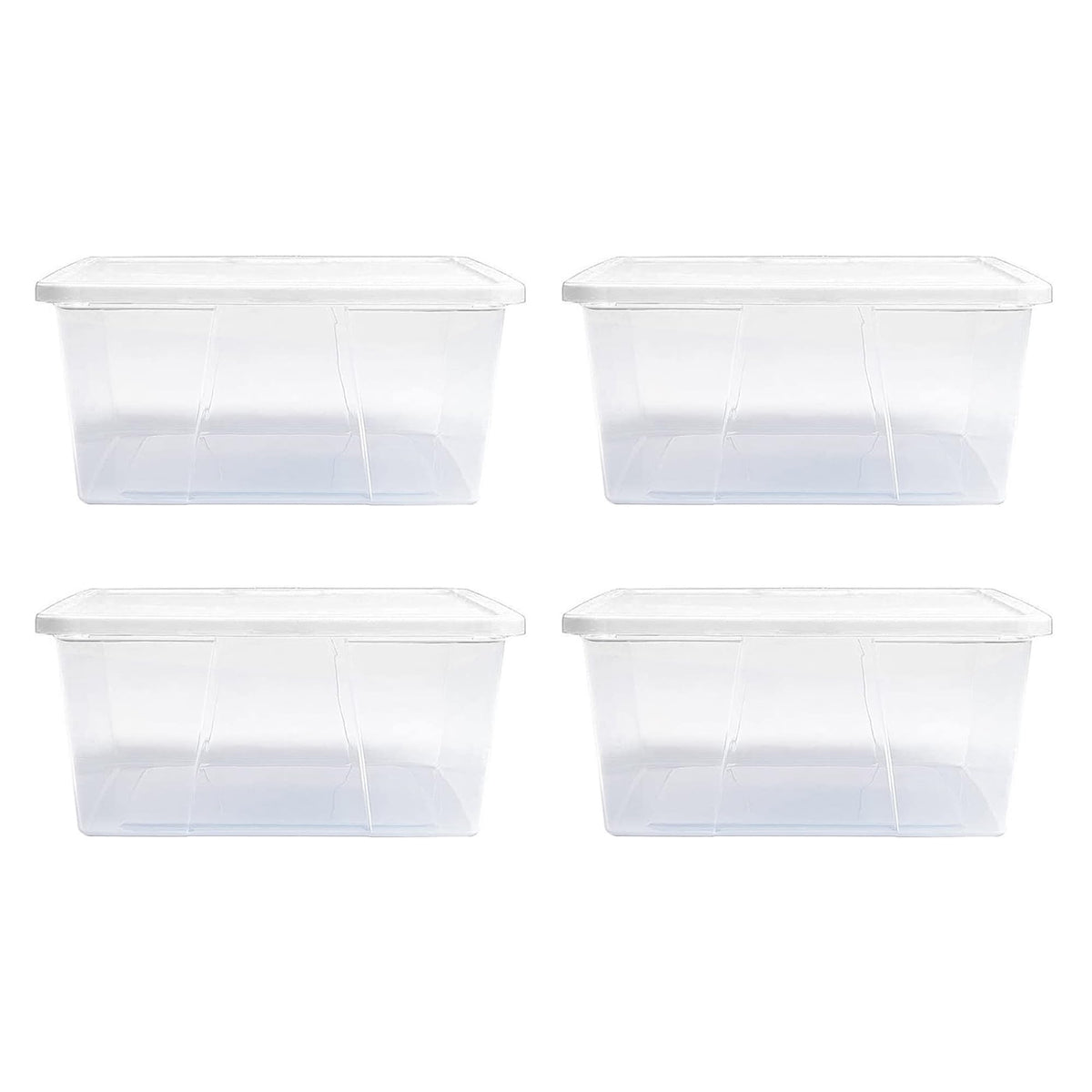 Homz 4 Pack Storage Bins, Clear Plastic Organizing Containers W/White Lids, 12 Quart