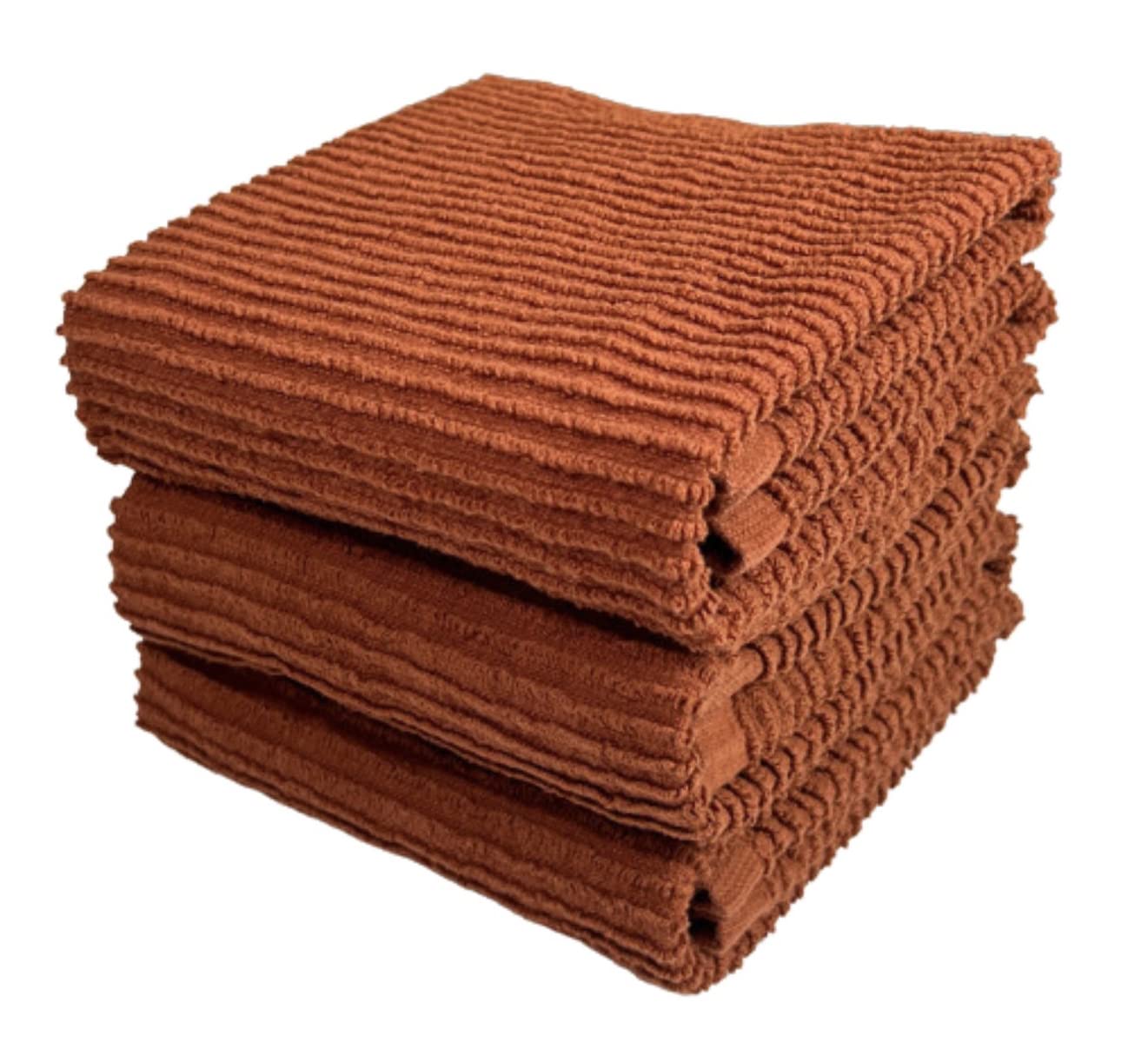Kitchen Hand Towels: Maroon Rust 100% Cotton Cloth Soft Cleaning Drying Dished Absorbent Ribbed Terry Loop, Oversized 18 x 28 in