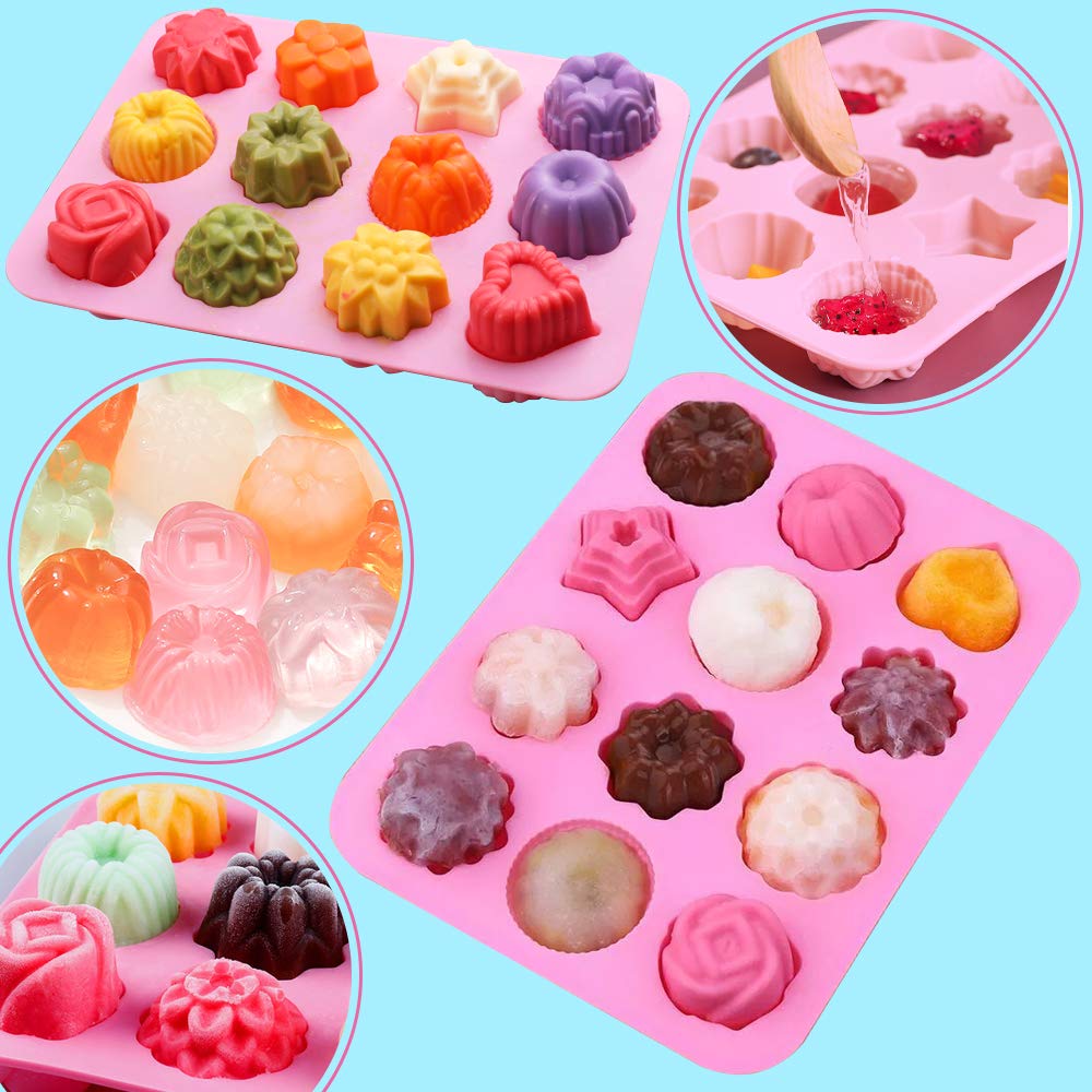 Newk Flower Heart Shape Chocolate Silicone Mold, 4 Packs 12 Cavity Candy Baking Mold For Parties, Festival And Diy Crafts - Gree