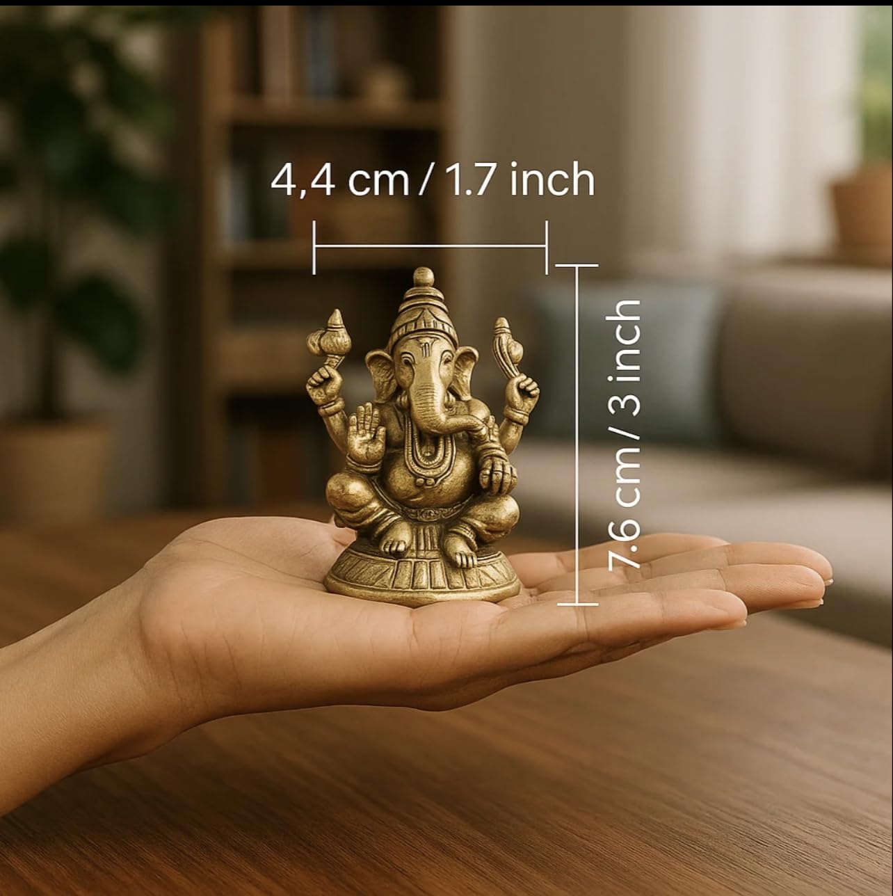 10Club Lord Ganesha Idol - 1Pc (7.6 cm, 300 Grams) - 100% Pure Brass | Mandir Ganesh Idol (Murti) For Desk, Car, Home Decor and