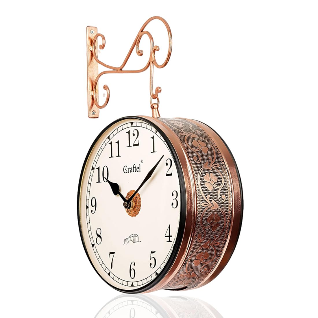 CRAFTEL Metal Analog Double Sided Vintage Station Wall Clock with Brass in Dial (Rose Gold_12 Inches)