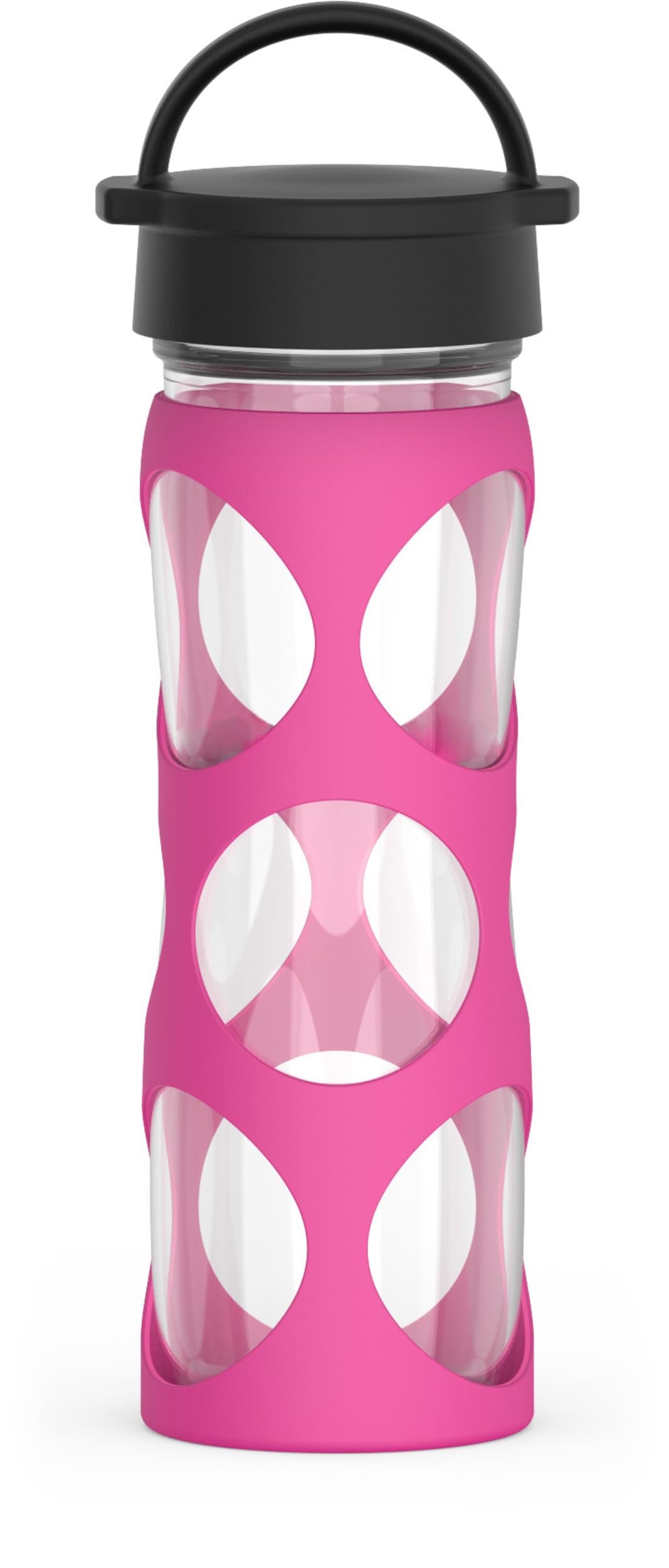 Lifefactory 16oz Glass Water Bottle with Classic Chug Cap, Orbit Pink