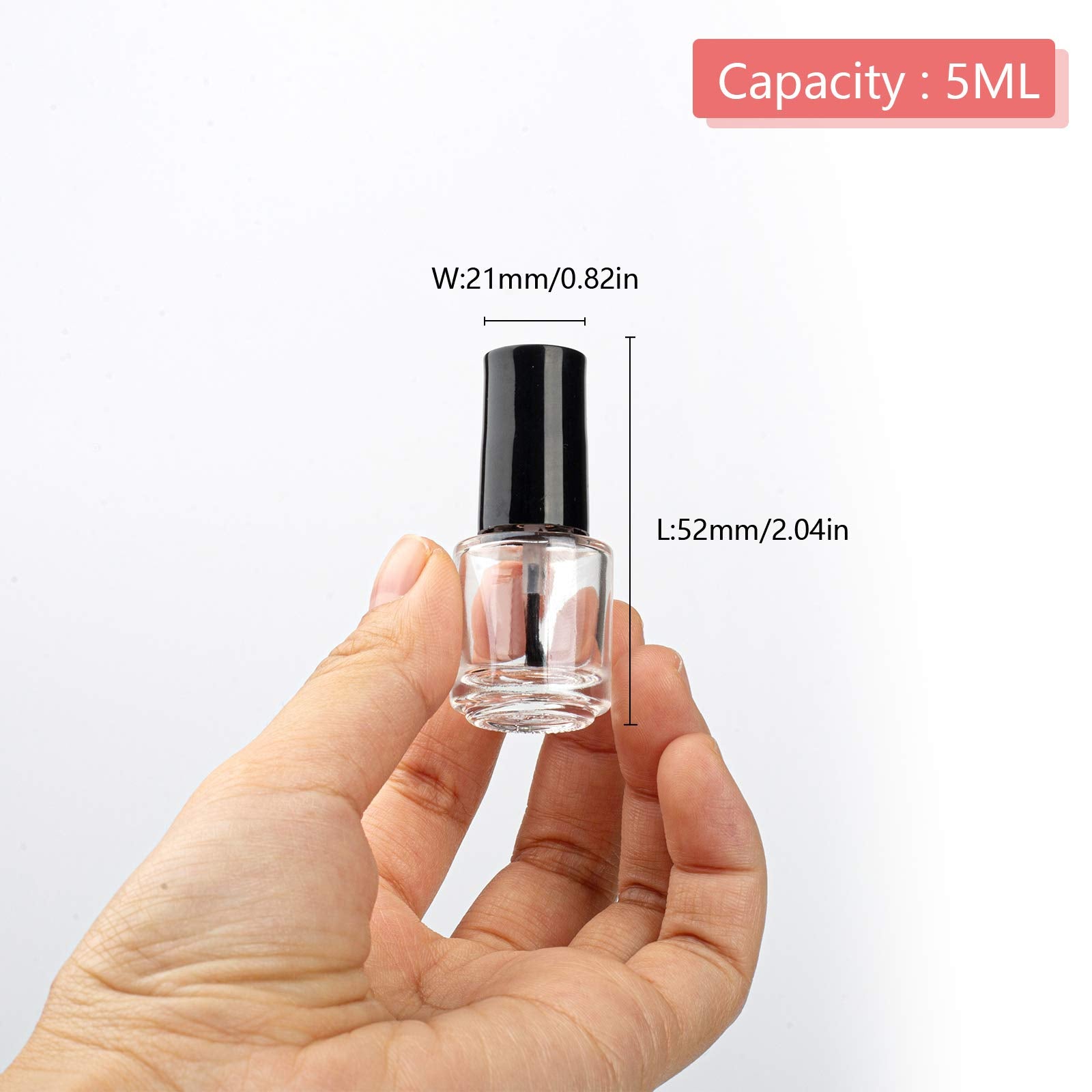 Gther 20Pcs Empty Nail Polish Bottles, Clear Glass Refillable Bottles Container With Brush Cap & Funnel & Mixing Balls For Nail