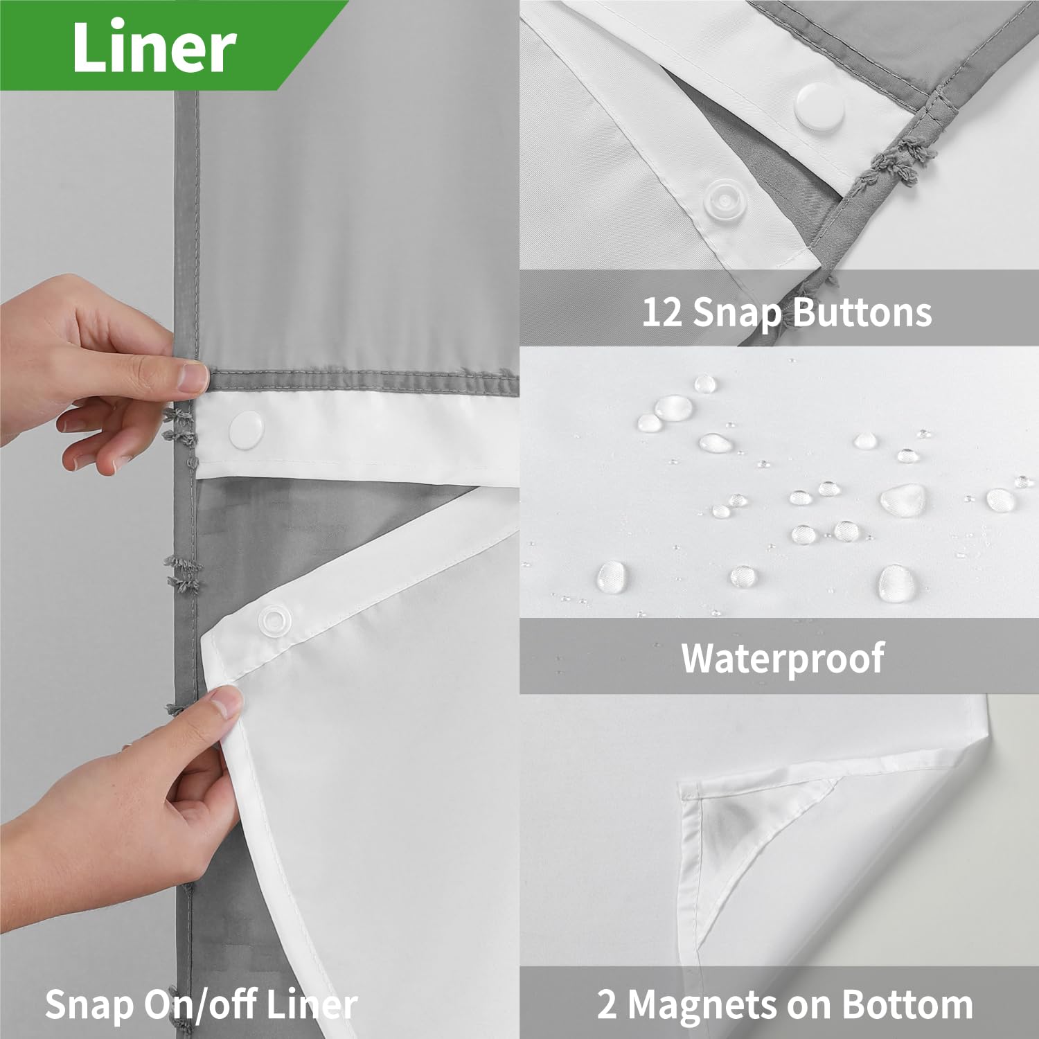 Eachope Long No Hook Tufted Chevron Striped Shower Curtain With Snap-In Fabric Liner Set-71Wx80H(78H),Grey Hotel Grade Boho Styl