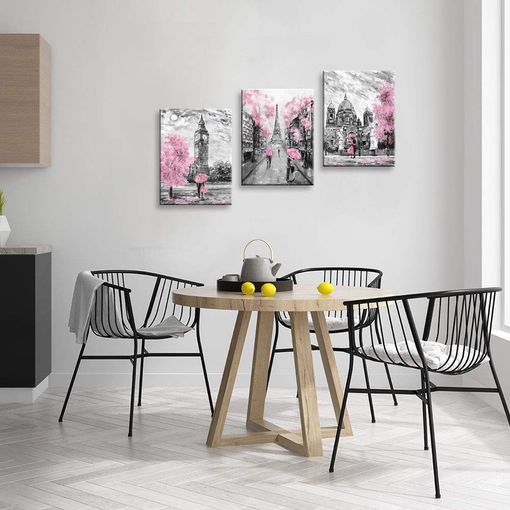 Canvaszon Black And White Canvas Wall Art For Living Room Bedroom Bathroom Girls Pink Paris Theme Room Decor Oil Painting Print