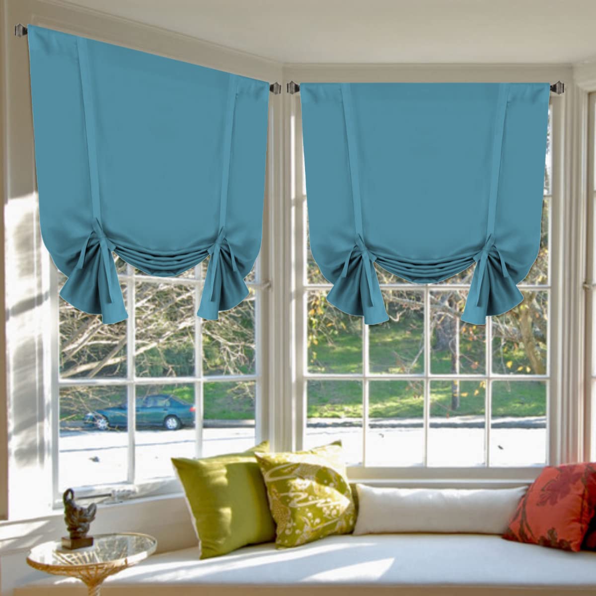 H.VERSAILTEX Blackout Tie Up Curtain Thermal Insulated Curtain Bathroom Curtain Storm Blue Tie Up Shade for Small Window (Rod Po