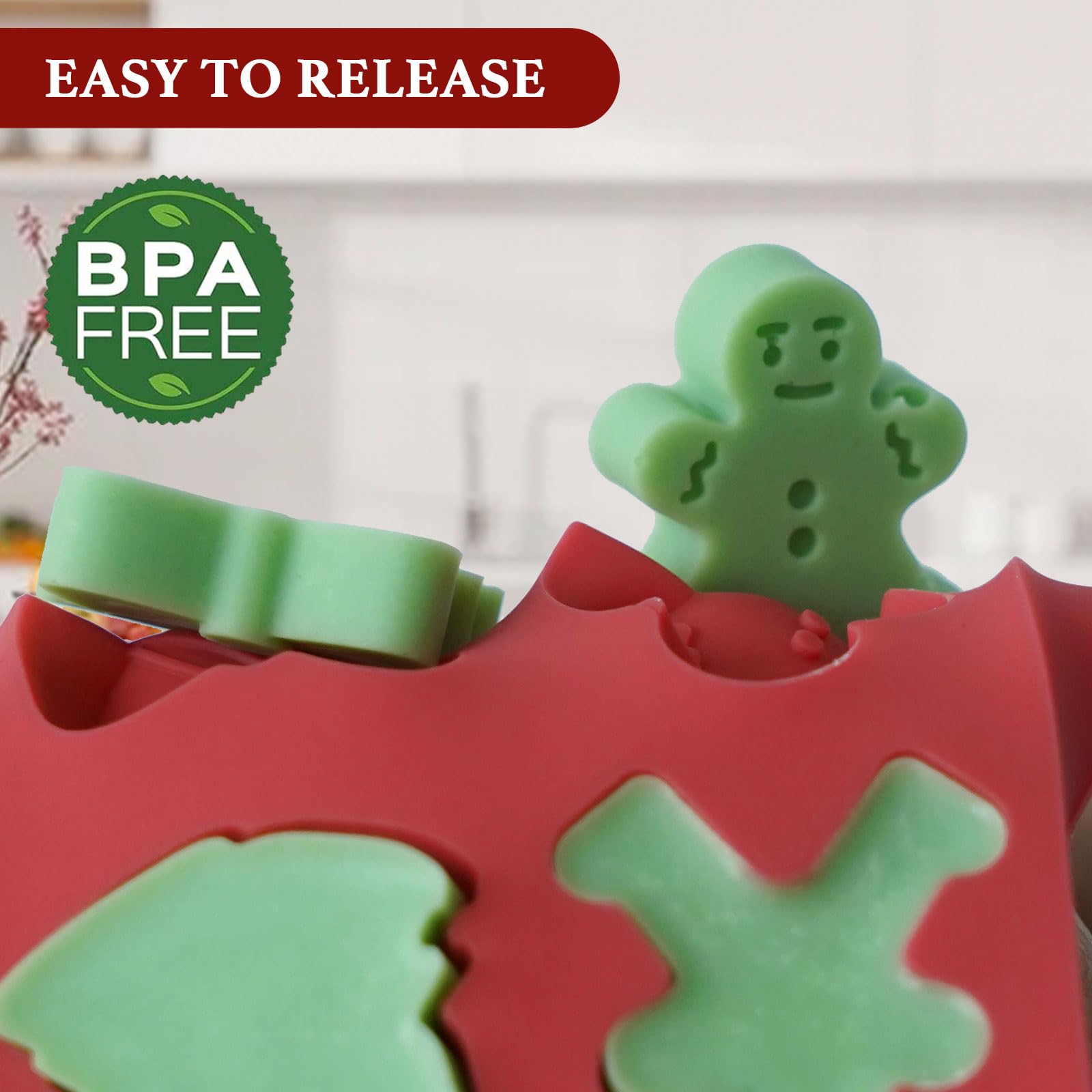 HKNMTT Mini Christmas Candy Molds, Silicone 72 Cavity Chocolate Mold, Tree Santa Snowman Stocking Bell Gingerbread Shape Gummy M