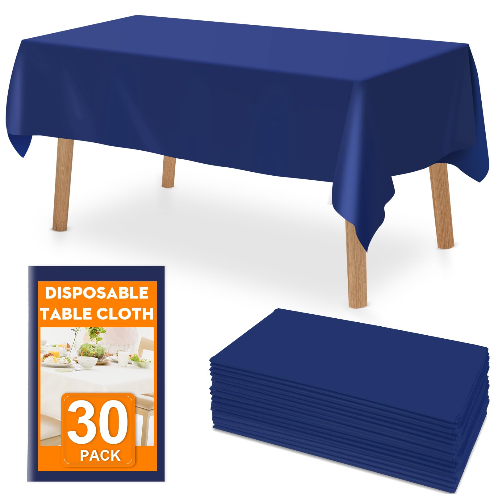RowinsyDD 30 Pack Blue Plastic Table Cloths Disposable, 54 x 108 Inches Plastic Table Cover for Rectangle Tables, Disposable Tab