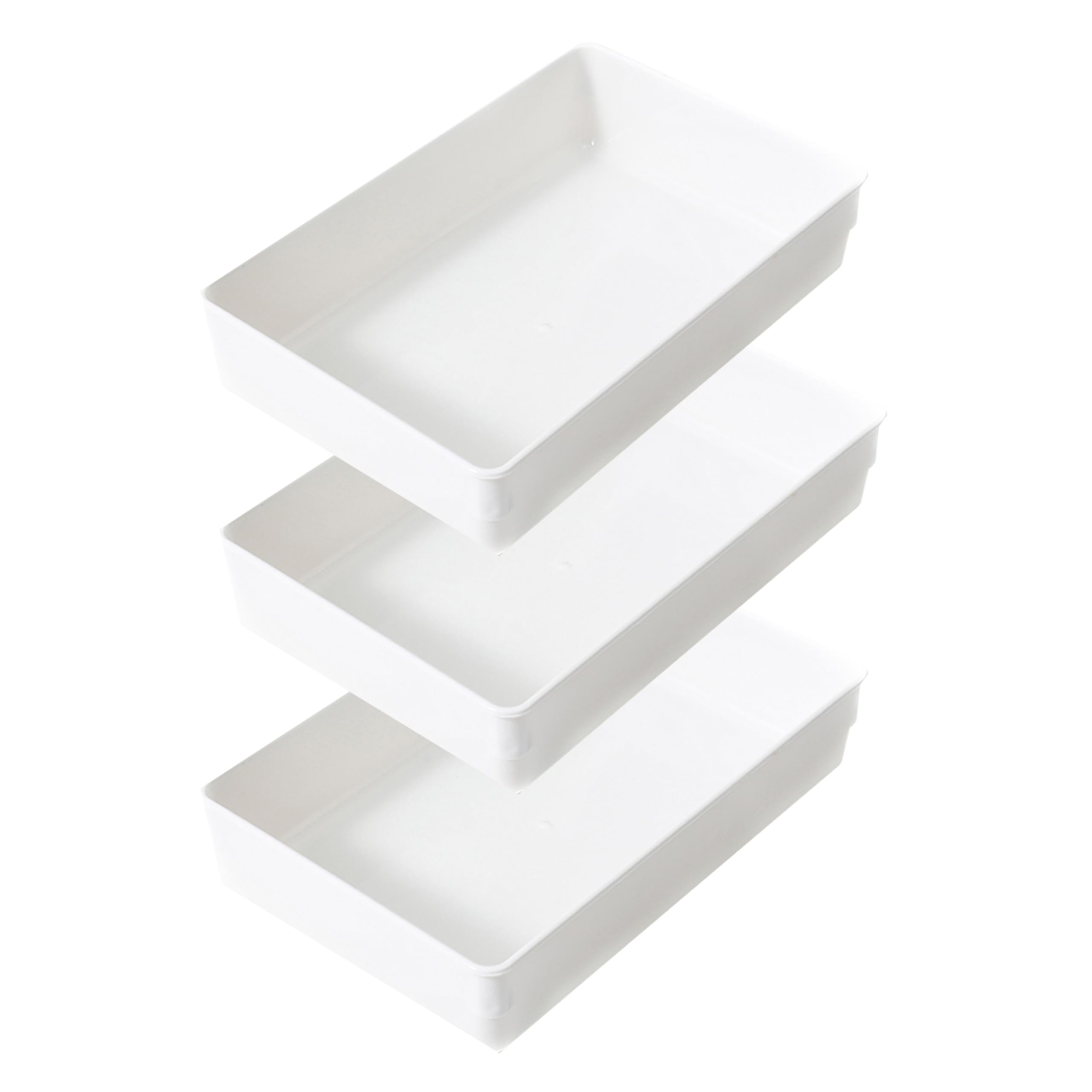 ihomecooker 3 Pack White Plastic Drawer Organizer Tray Cutlery Utensil Makeups Drawer Organizers 9 X 6