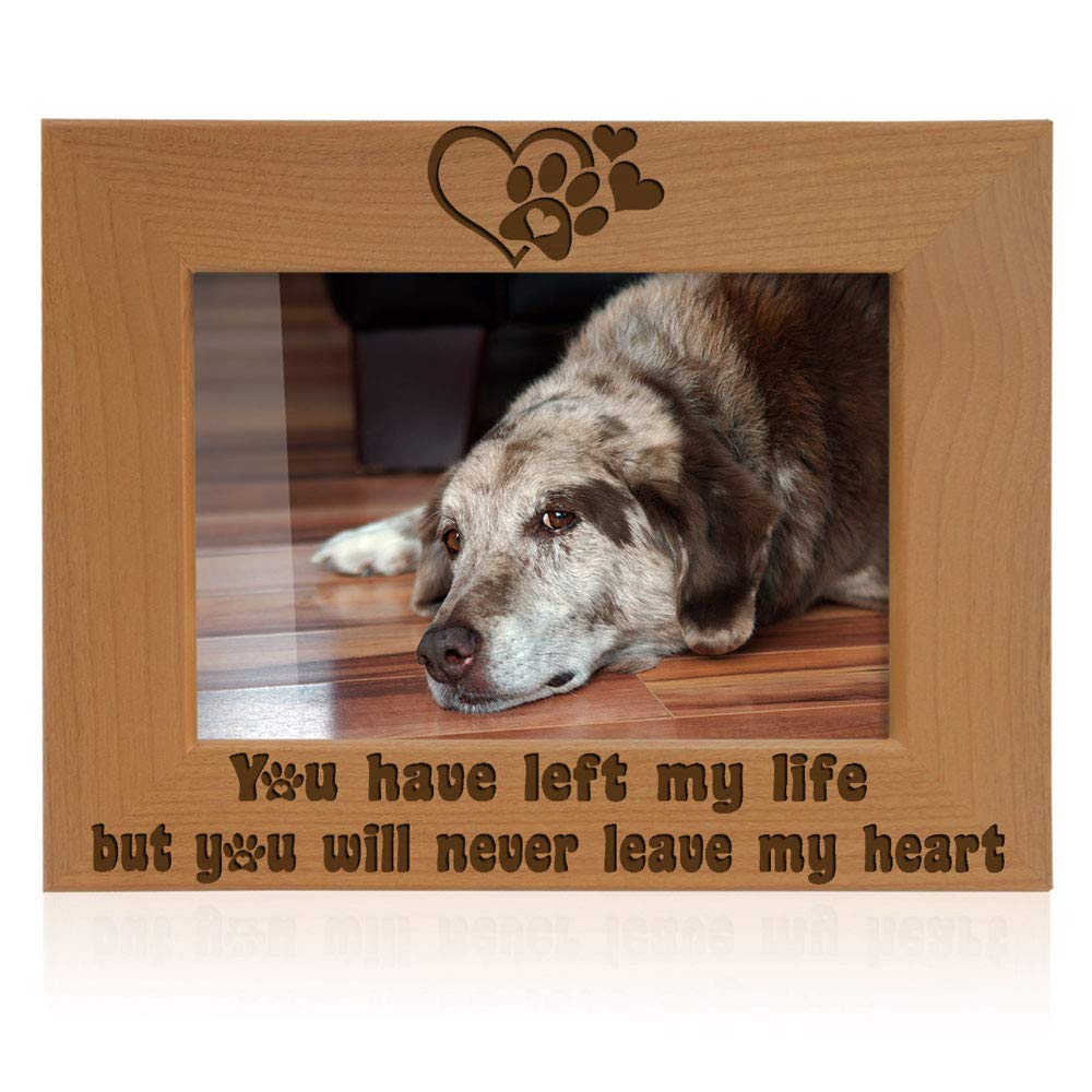 KATE POSH You Have Left My Life, but You Will Never Leave My Heart Natural Wood Engraved Picture Frame, Paw Prints on My Heart M