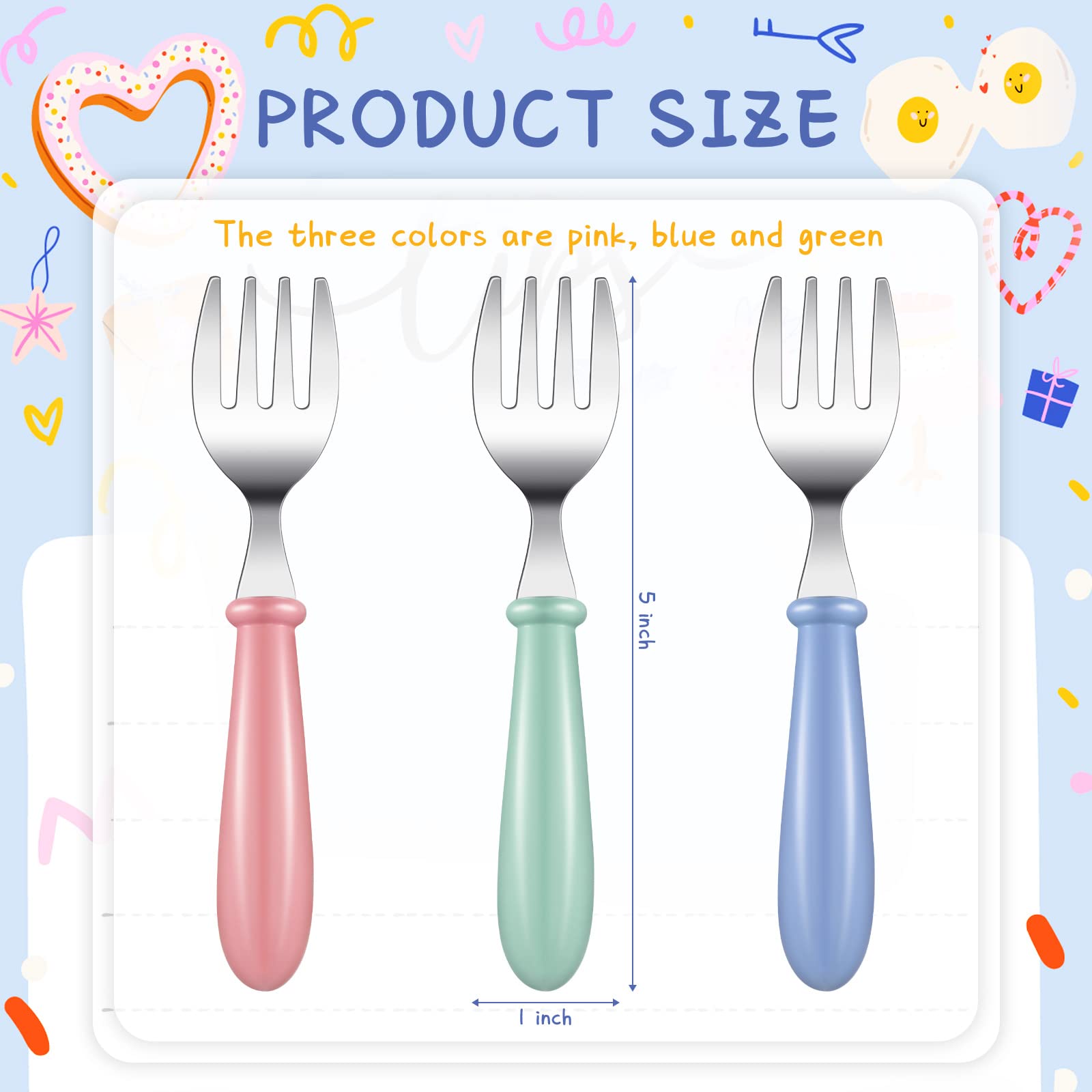 9 Pieces Stainless Steel Toddler Forks, Baby Forks, Kids Forks, for Self Feeding Metal Forks Boys Girls Small Training Forks for
