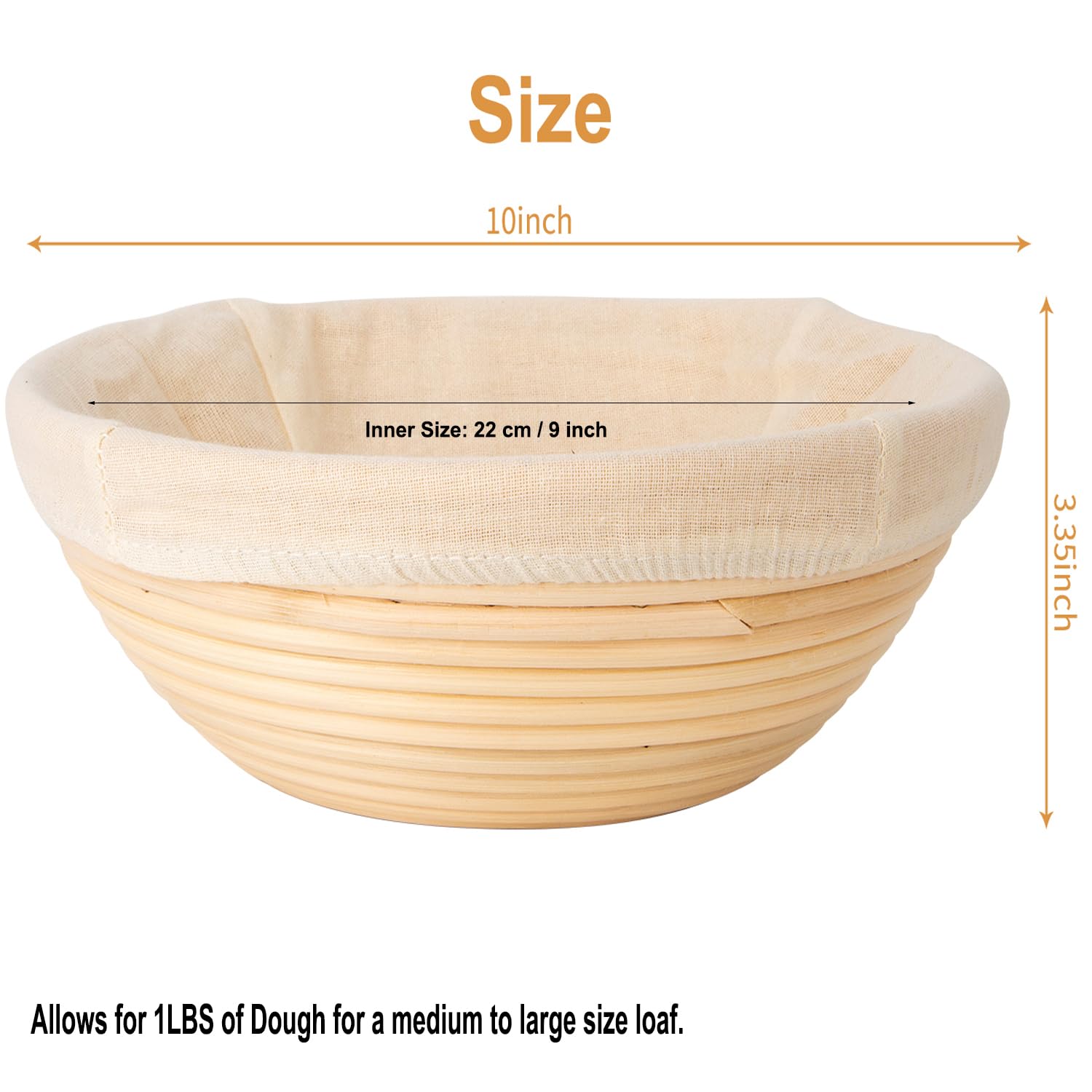 10 Inch Round Banneton Bread Proofing Basket Set Of 2Pcs Bread Dough Proofing Rising Rattan Basket & Liner For Baking Bread Maki