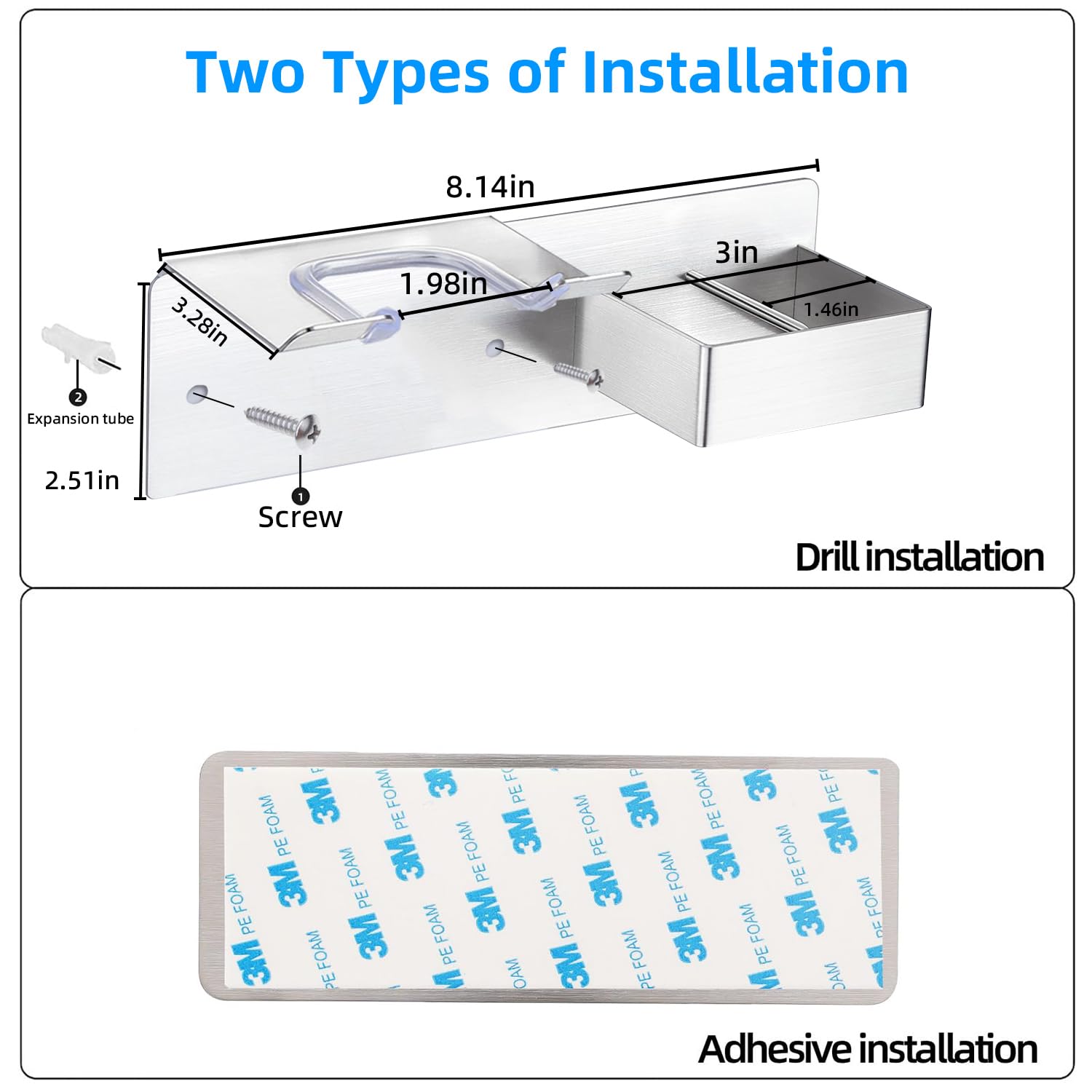 Hair Dryer Holder Wall Mounted, Stainless Steel Blow Dryer Holder For Bathroom, Hair Dryer And Straightener Holder Adhesive Or D