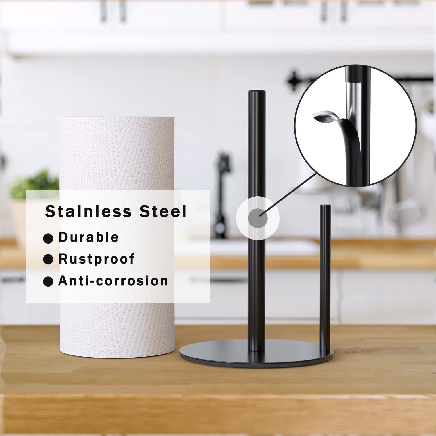 Paper Towel Holder Black Kitchen Roll Holder, Premium Stainless Steel Paper Towel Holder For Kitchen Roll Organize, Countertop R