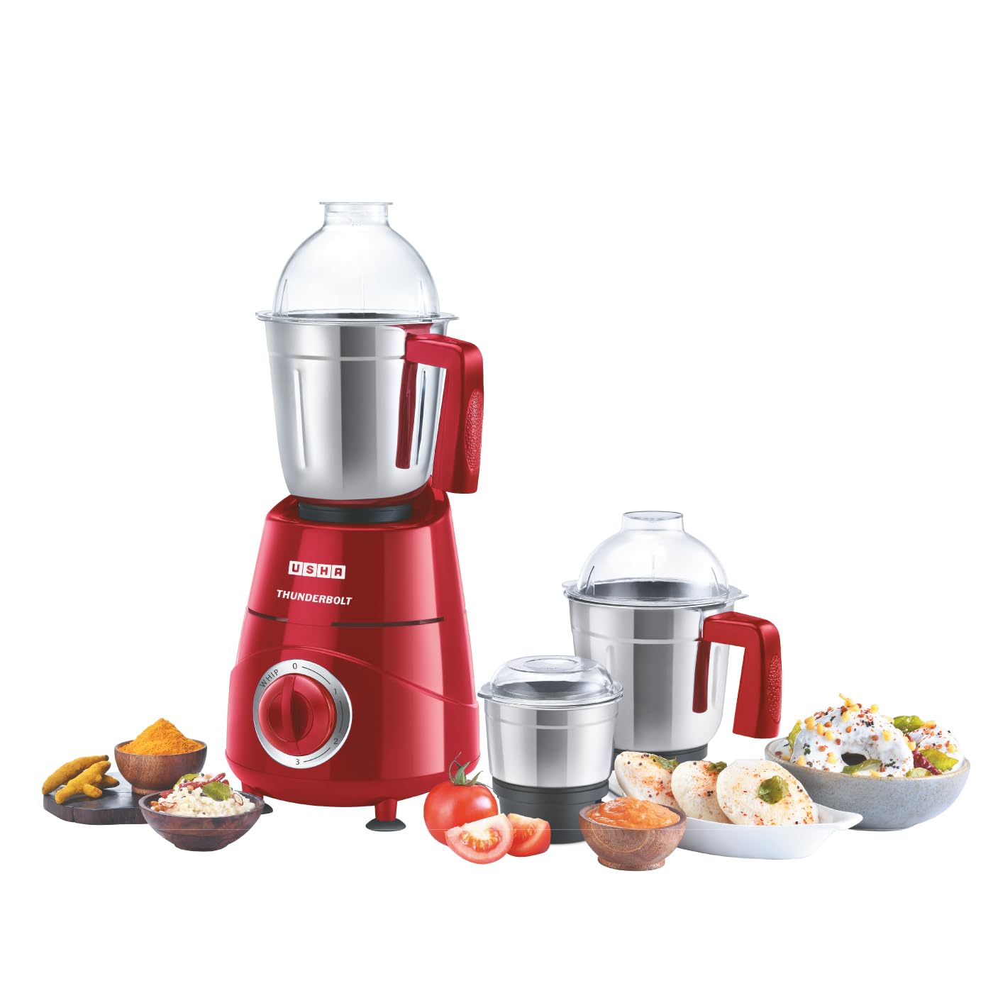 Usha Thunderbolt 800-Watt Copper Motor Mixer Grinder With 3 Jars And 5 Years Motor Warranty(Red)