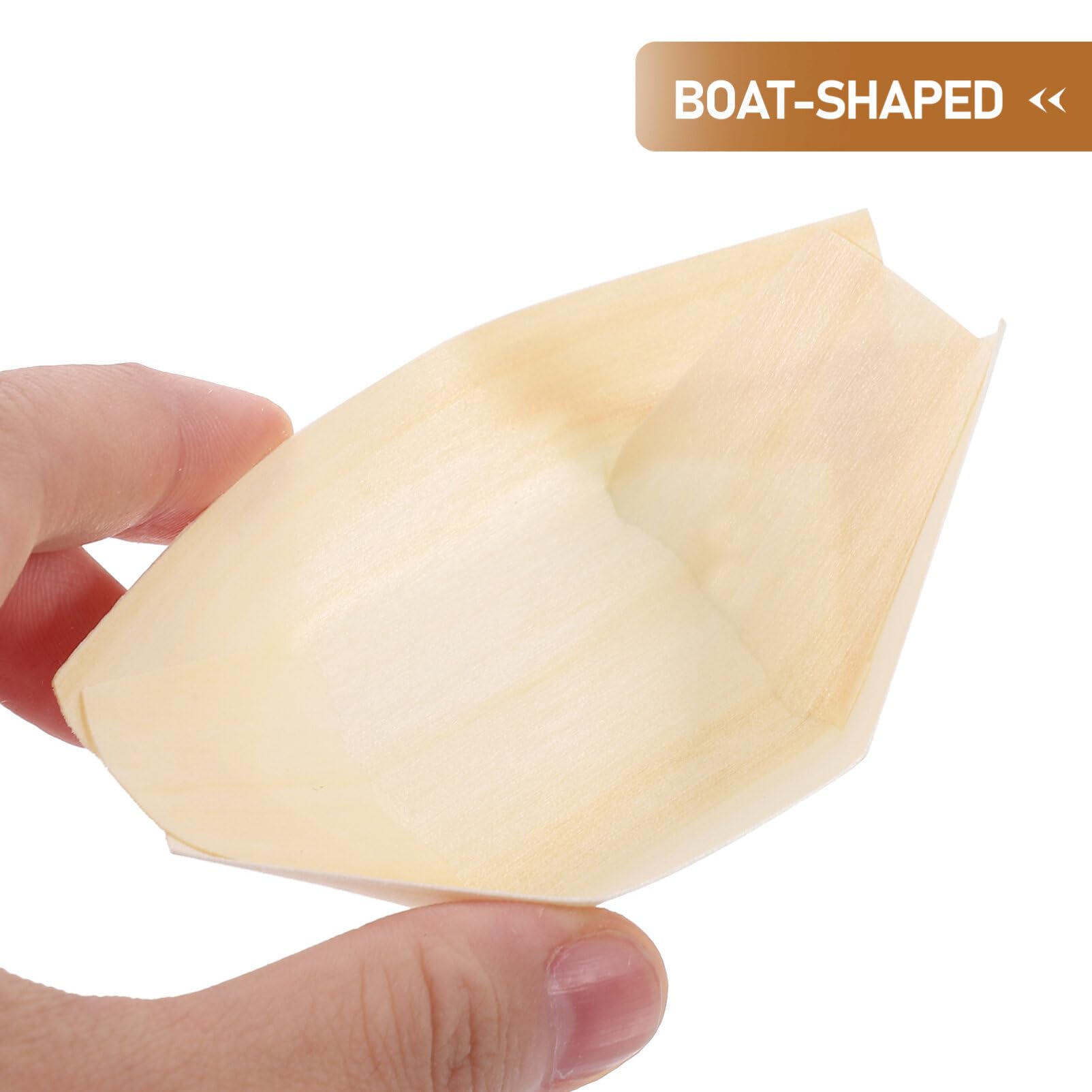 Hemoton 100Pcs Bamboo Wooden Boat Disposable Sushi Boat Wooden Boat Serving Tray Sushi Tray Food Container Wood Bowl Cake Tool 3