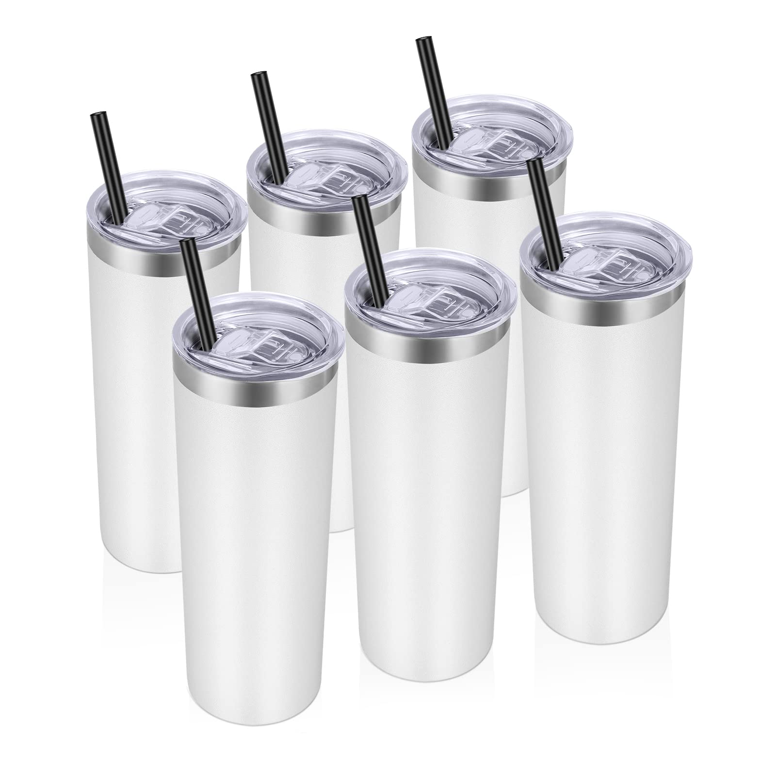 Vegond Stainless Steel Tumblers Bulk 6 Pack, 20 Oz Vacuum Insulated Skinny Tumblers With Lid And Straw, Double Wall Coffee Mug,