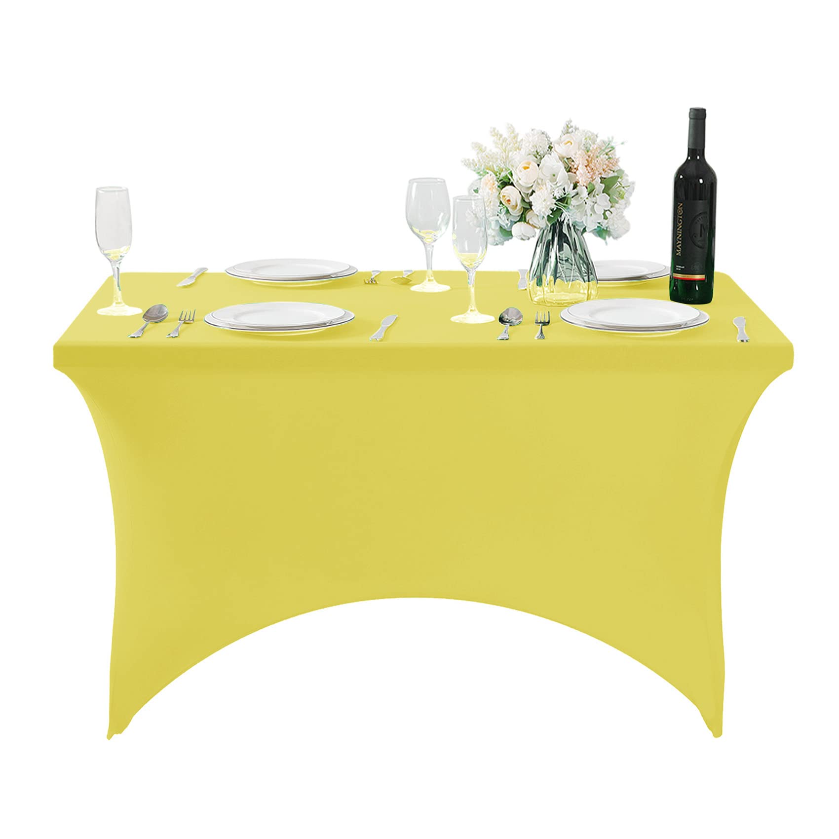 Hezuzo Spandex Table Cover For 4Ft Table Universal Fitted Stretch Tablecloth For Party, Banquet, Wedding And Events-Yellow
