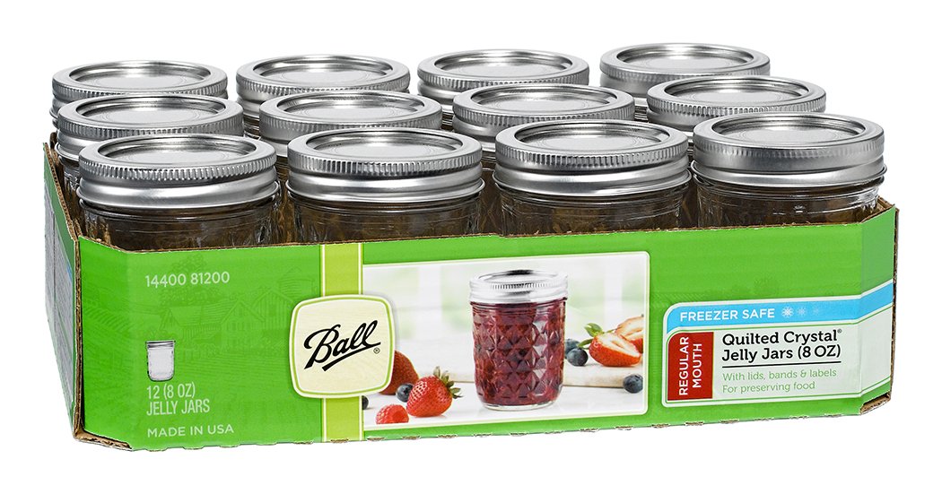 Ball 1440081200 8 Oz Regular Mouth Quilted Crystal Jelly Jar with Lids & Bands 12 Count