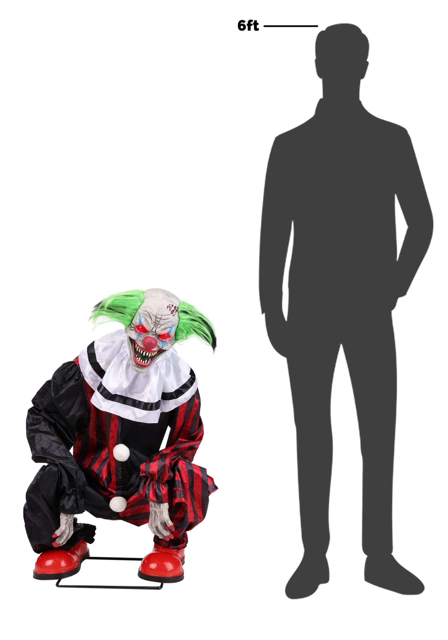 Fun Costumes Crouching Clown Red Animatronic, Evil Circus Halloween Decoration Swaying, Lights Up, Laughs Display