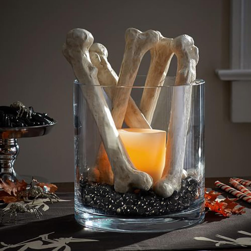 HappyFiller 5 LB Black Glass Gems Pebble Stones with 2 Pcs Large Printed Flat Marbles for Vase Filler Decor,Table Scatter,Fire P