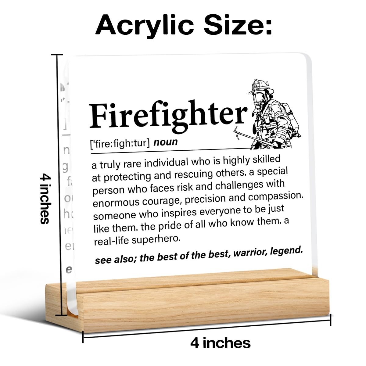 Firefighter Gifts for Women Men, Fireman Gifts, Firefighter Definition Clear Acrylic Desk Decorative Sign for Home Office, 4 x 4