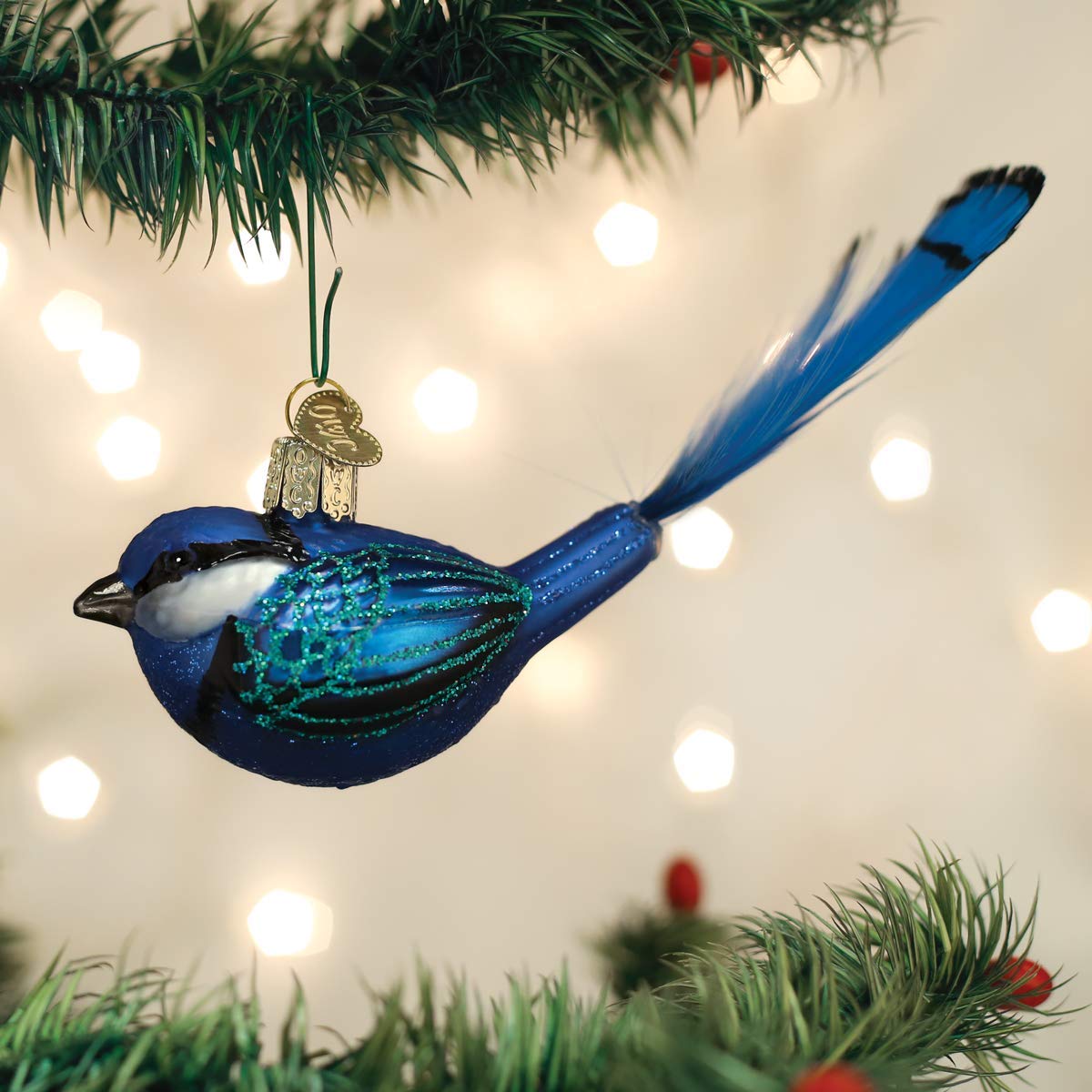 Old World Christmas Fairy Wren Glass Blown Ornament for Christmas Tree, Handcrafted Holiday Decoration, Bird Watcher Collection