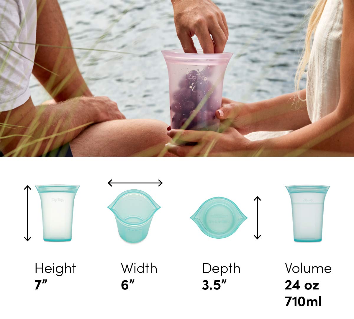 Zip Top Reusable Food Storage Bags | Large Cup [Frost] | Silicone Meal Prep Container | Microwave, Dishwasher And Freezer Safe |