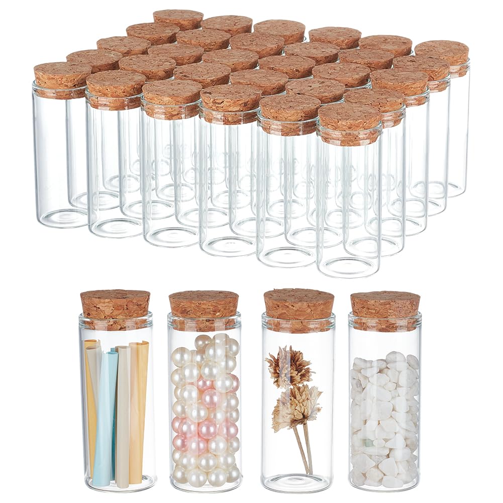 PH PandaHall 30ml Mini Glass Bottles with Cork 30pcs Small Glass Jars Wish Favor Bottles Clear Empty Bottles Message Bottle Spel