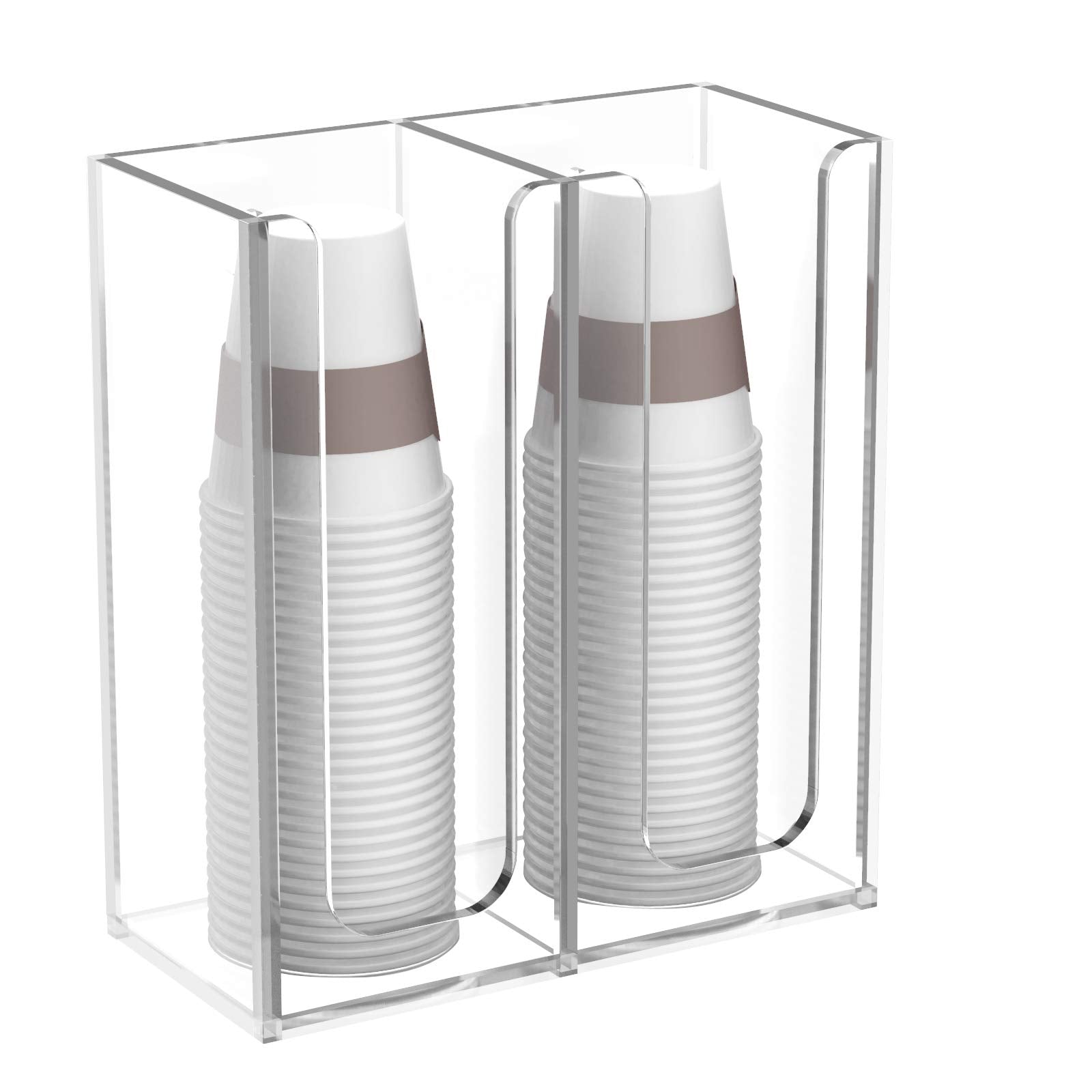 Richboom Acrylic Coffee Cup And Lid Storage Organizer Holder, 2 Compartments, Clear