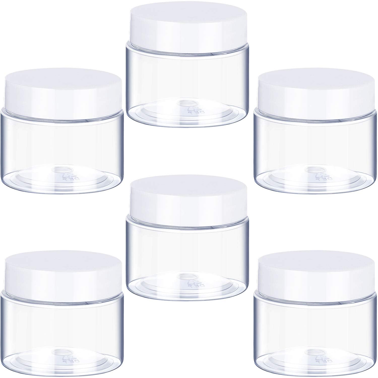6 Pack 1 Oz Plastic Pot Jars Round Clear Leak Proof Plastic Cosmetic Container Jars With White Lids For Travel Storage Make Up,