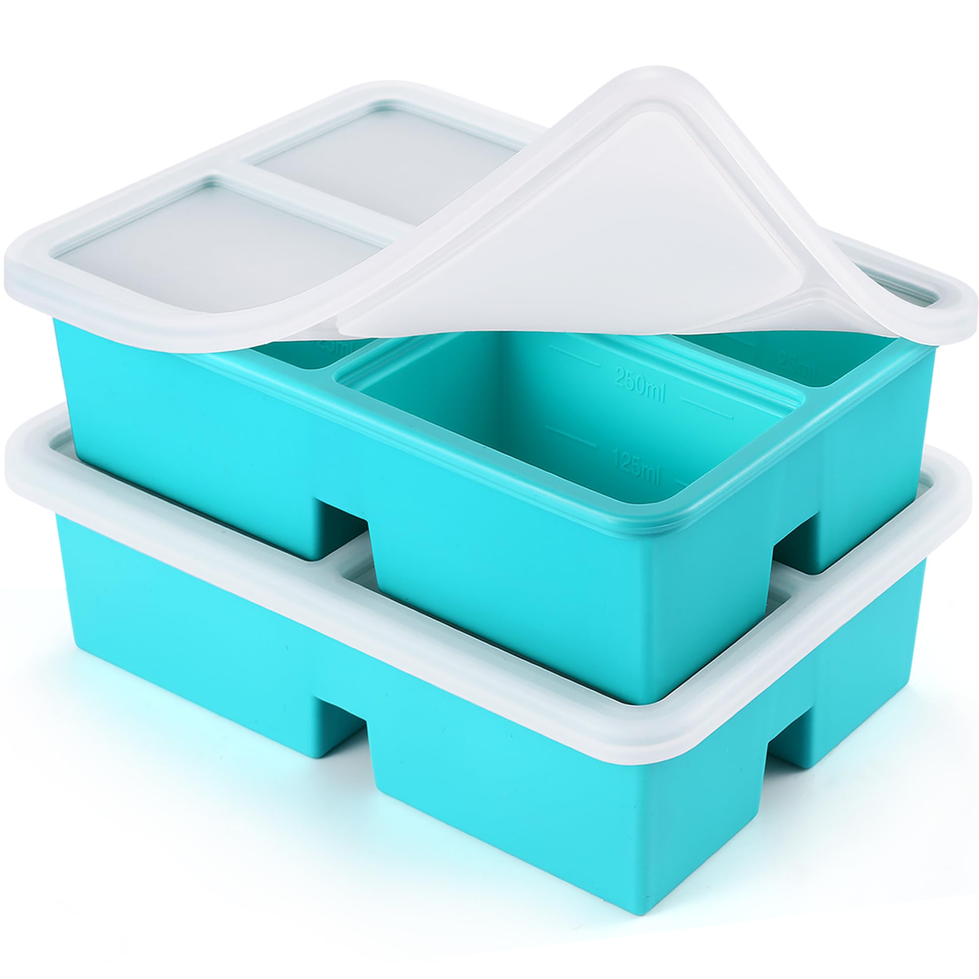 Silicone Freezer Trays With Lid - Silicone Soup Freezer Molds, Soup Freezer Containers For Freezing & Storing Soup, Sauce, Broth