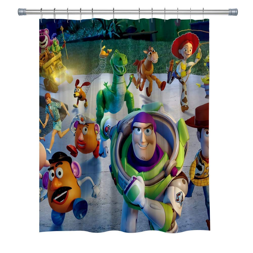 Kids Cartoon Shower Curtain Cute Cartoon Anime Characters Shower Curtain, Polyester Fabric Kids Bathroom Decor Curtain Set With