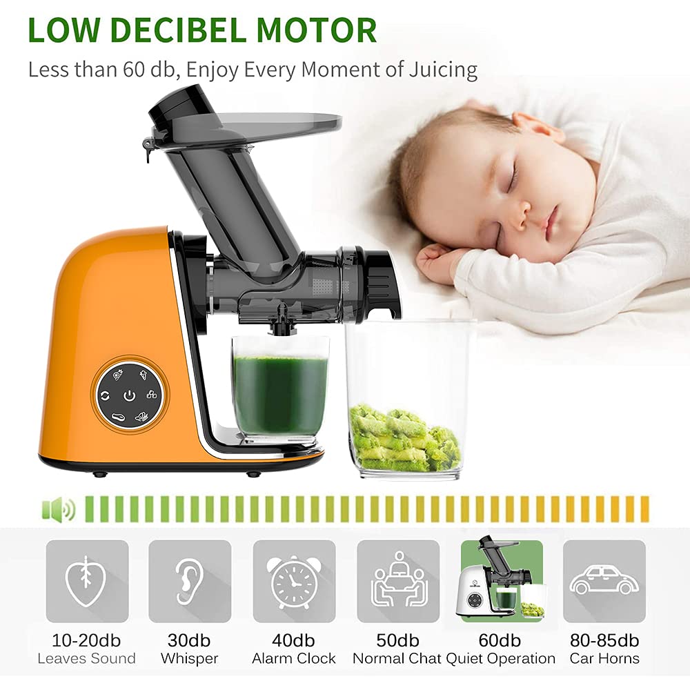 Qisebin Slow Juicer Masticating Juicer Machine, Juicers Whole Fruit & Vegetable With Dual-Stage Quiet Motor & Reverse Function,