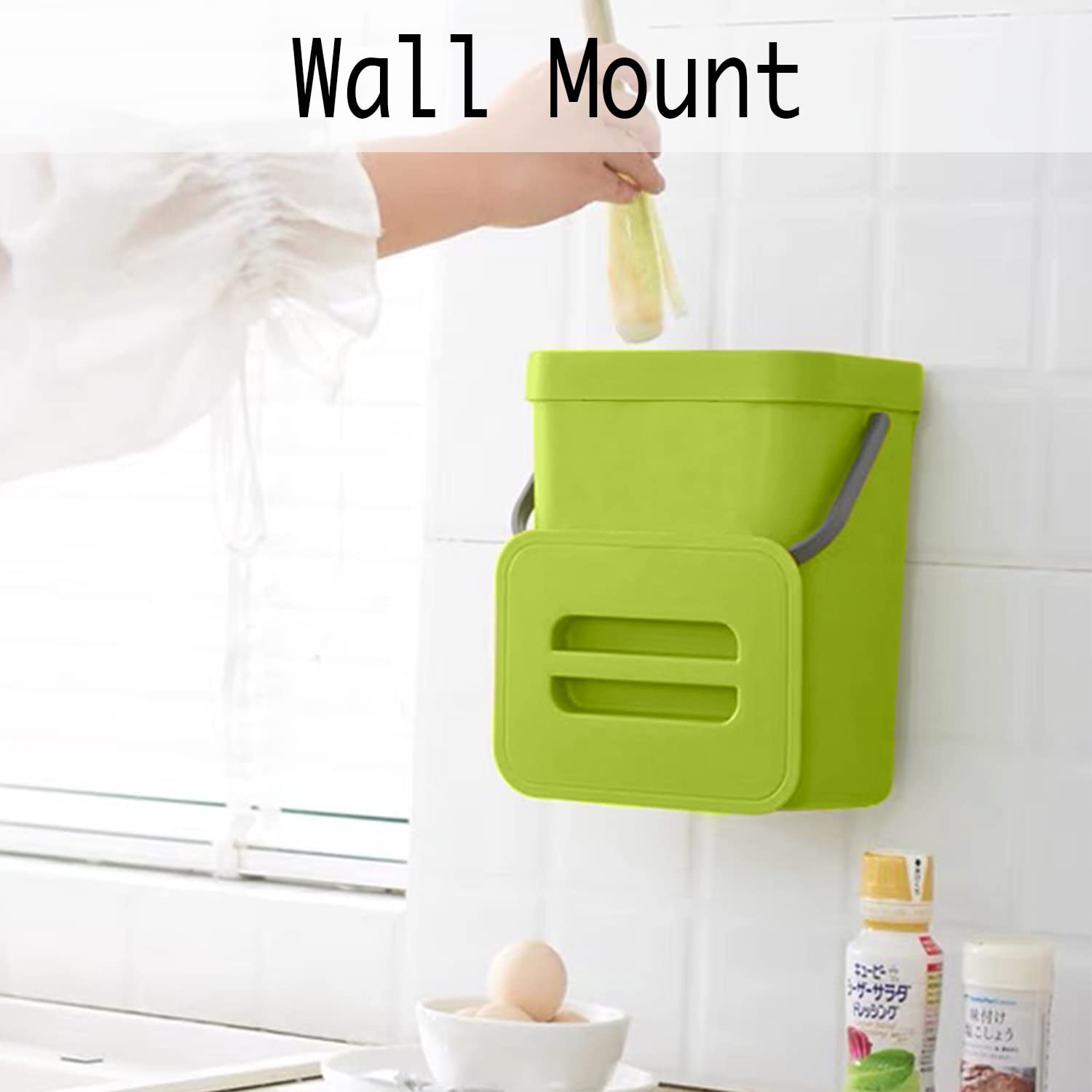 LALASTAR Small Plastic Trash Can  Hanging Small Trash Can with Lid Under Sink for Kitchen  Food Waste Bin for Countertop  Mountable Garbage Can for Bathroom  RV  5L/1.3 Gal  Green