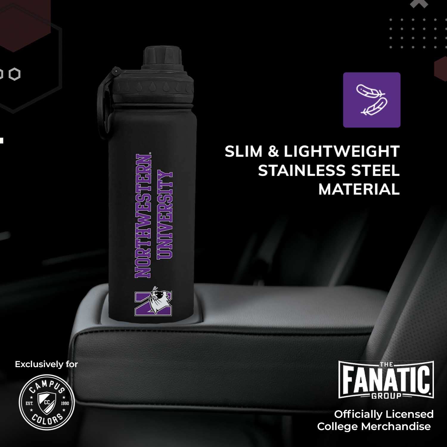 Stainless Steel Vacuum Sealed Sport College Water Bottle, Twist-On Cap, Built-In Handle For Hot Or Cold Drinks, 24 Oz (Northwest